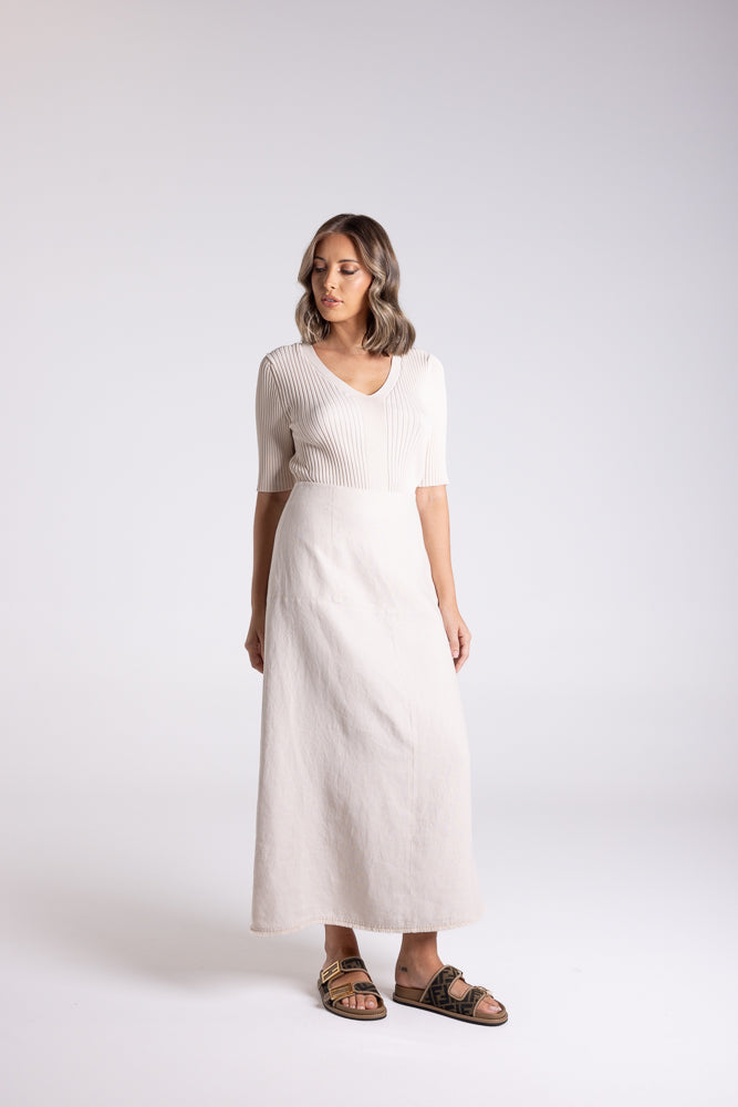 Two T's Linen Tweed Midi Skirt - Natural