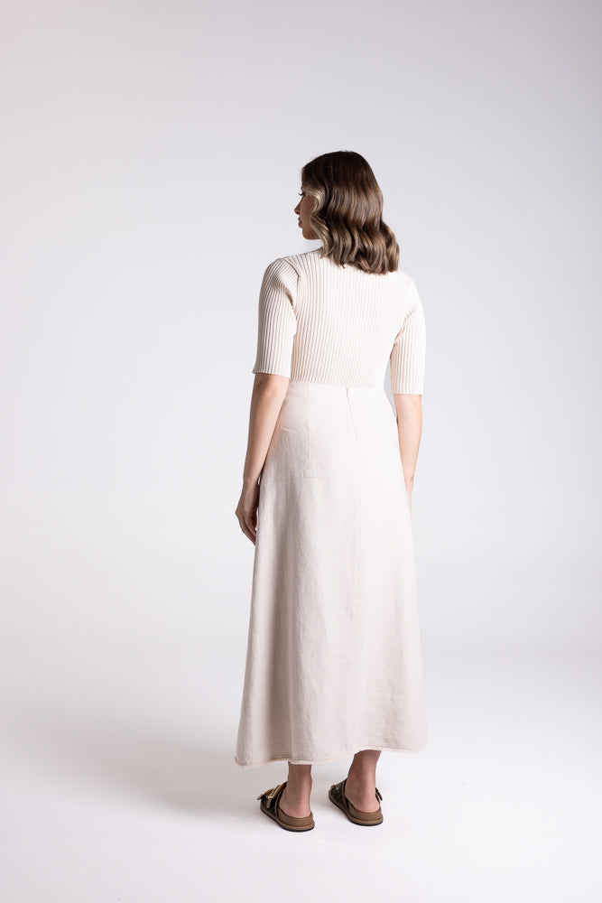 Two T's Linen Tweed Midi Skirt - Natural