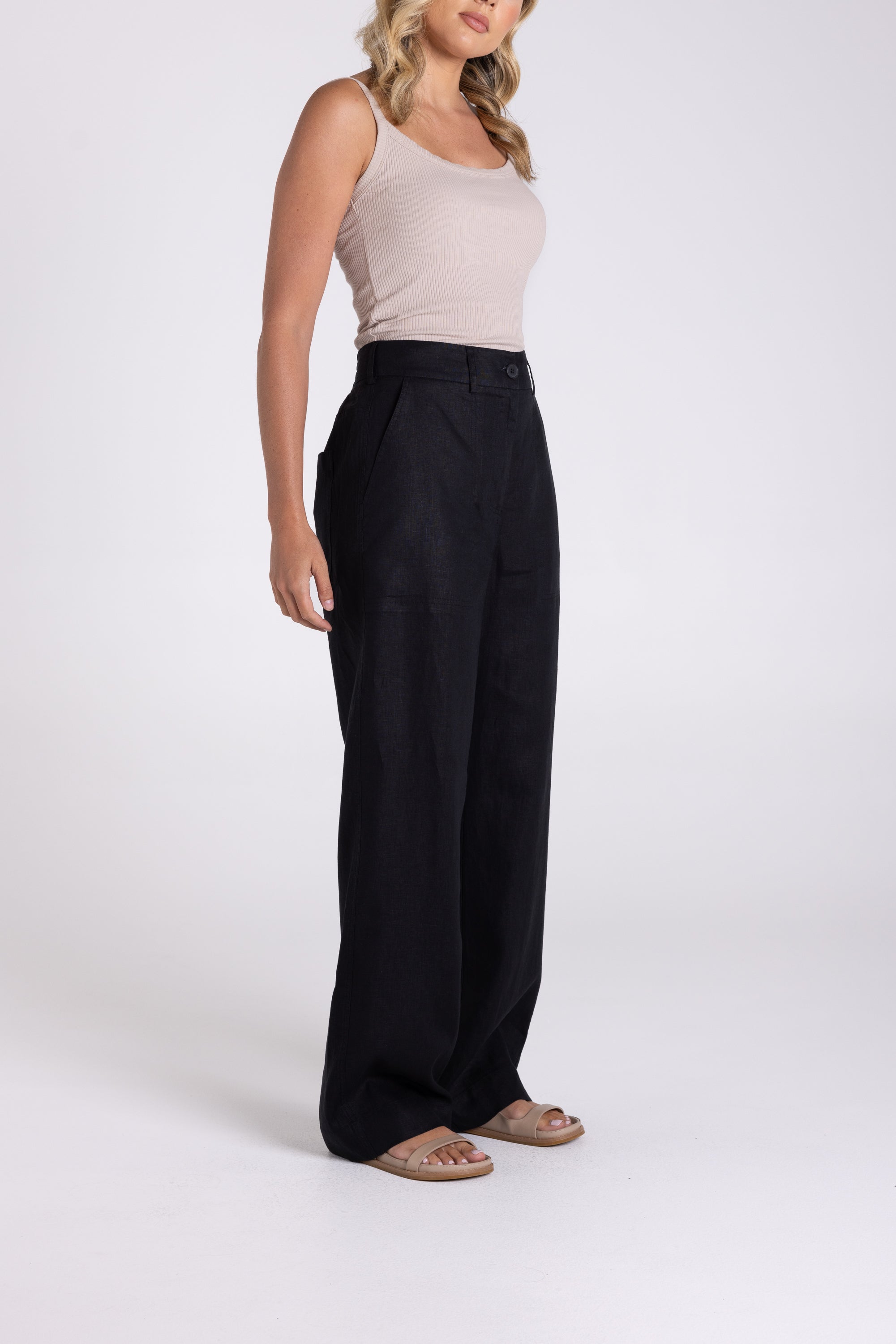 Two T's Wide Leg Linen Pants - Black