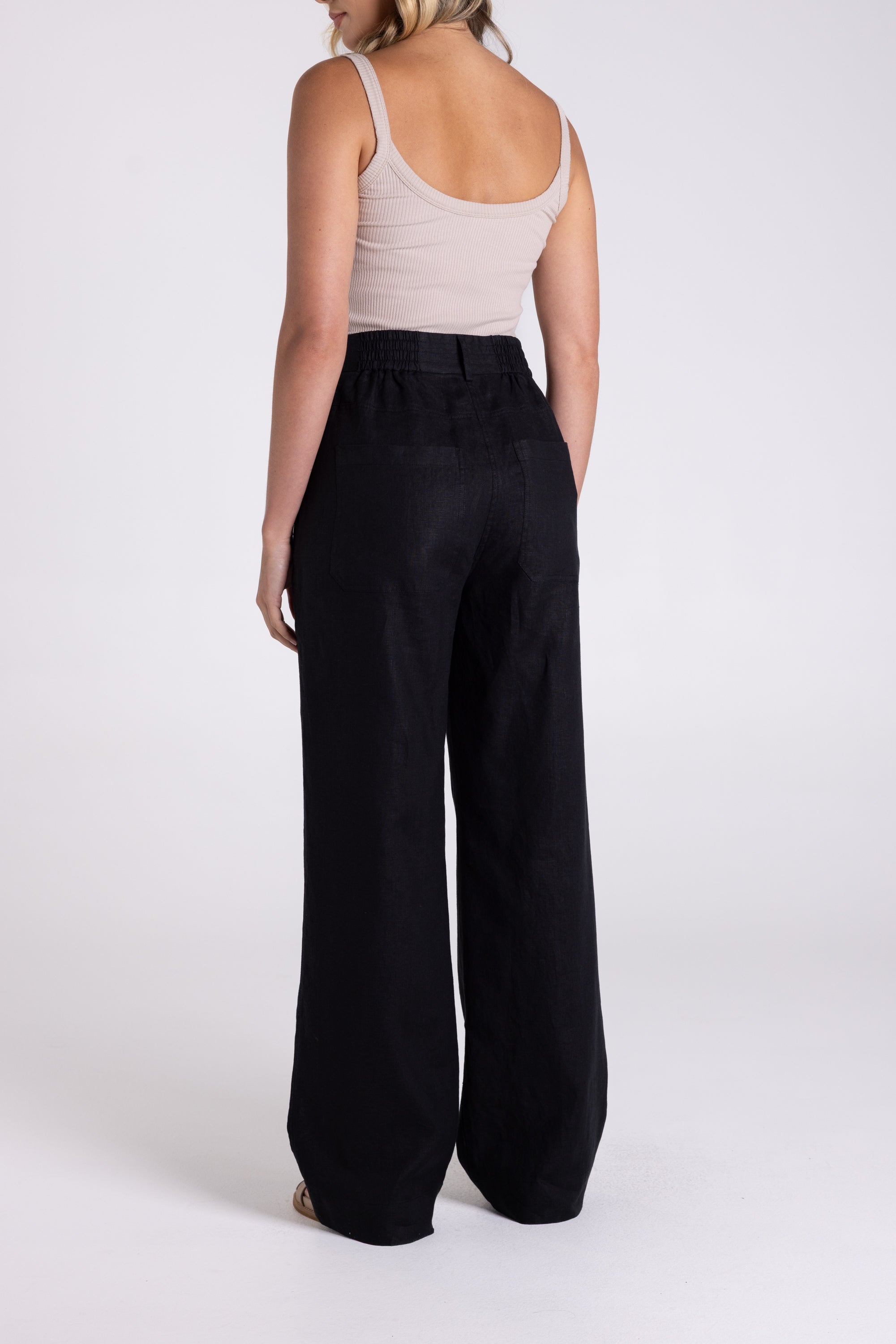 Two T's Wide Leg Linen Pants - Black