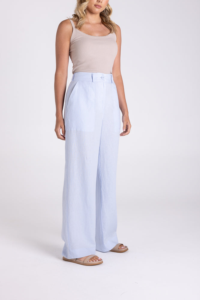 Two T's Wide Leg Linen Pants - Ice Blue