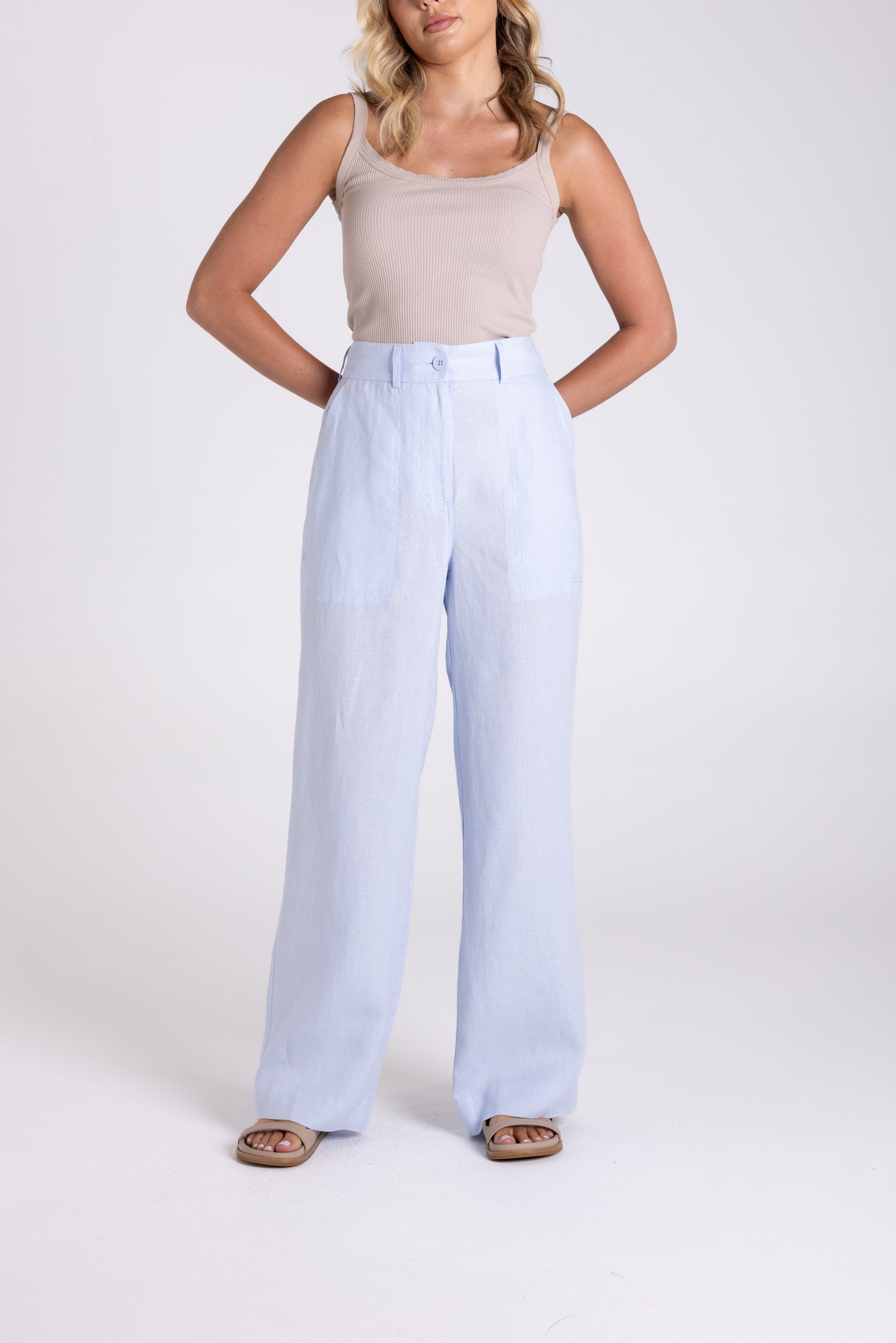 Two T's Wide Leg Linen Pants - Ice Blue