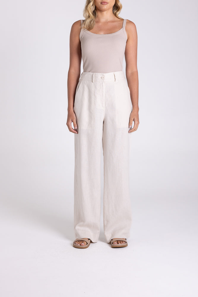 Two T's Wide Leg Linen Pant - Natural