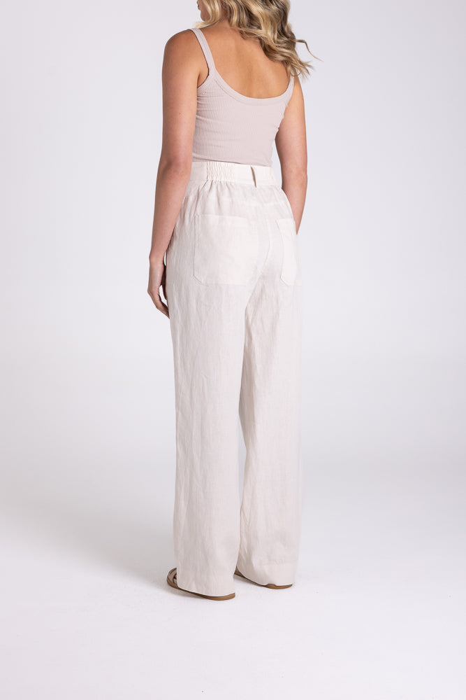 Two T's Wide Leg Linen Pant - Natural