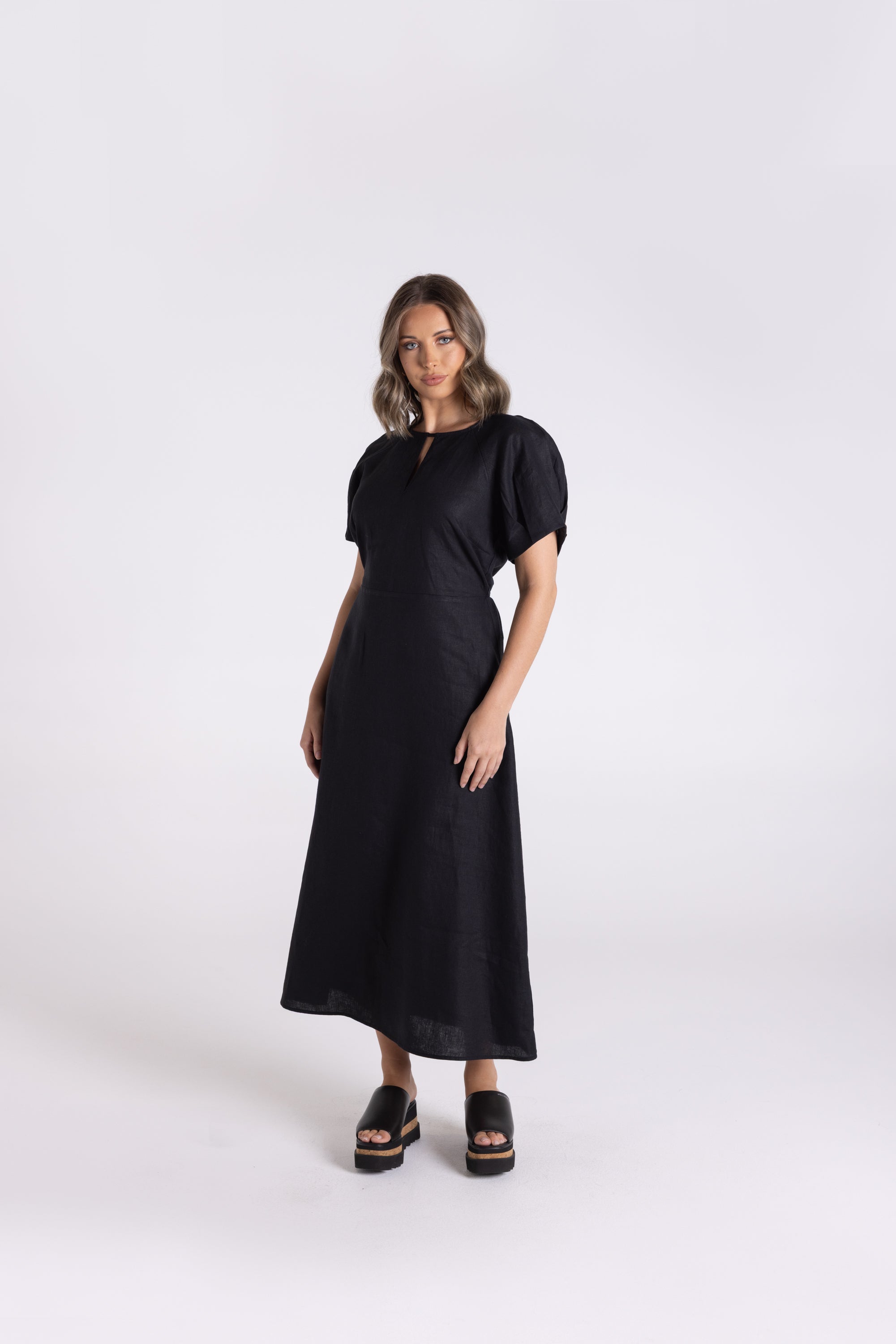 Two T's Linen Midi Dress - Black