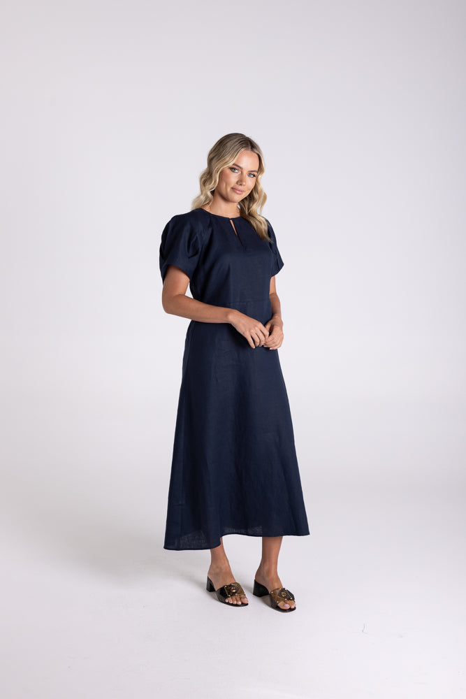 Two T's Linen Midi Dress - French Navy