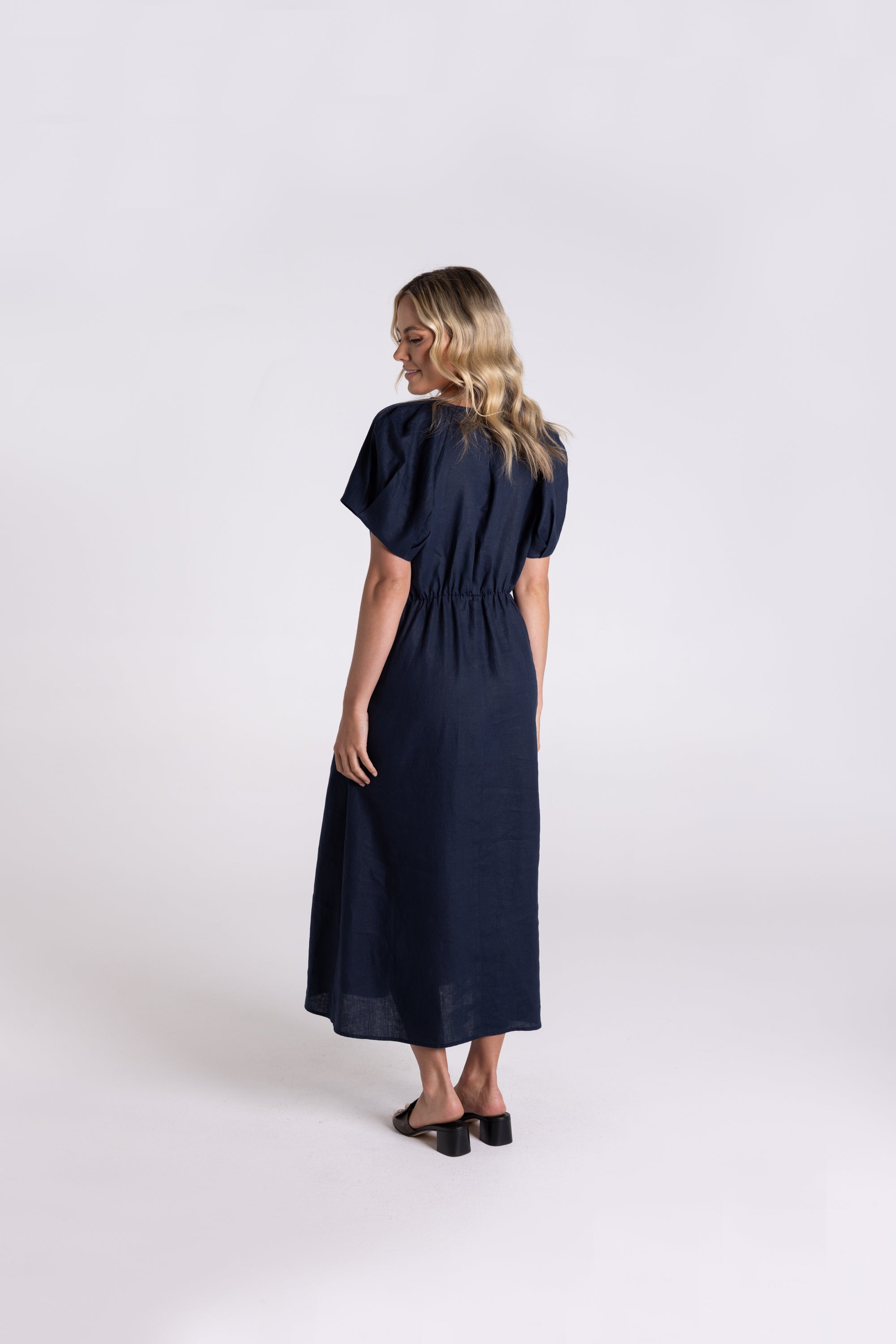Two T's Linen Midi Dress - French Navy