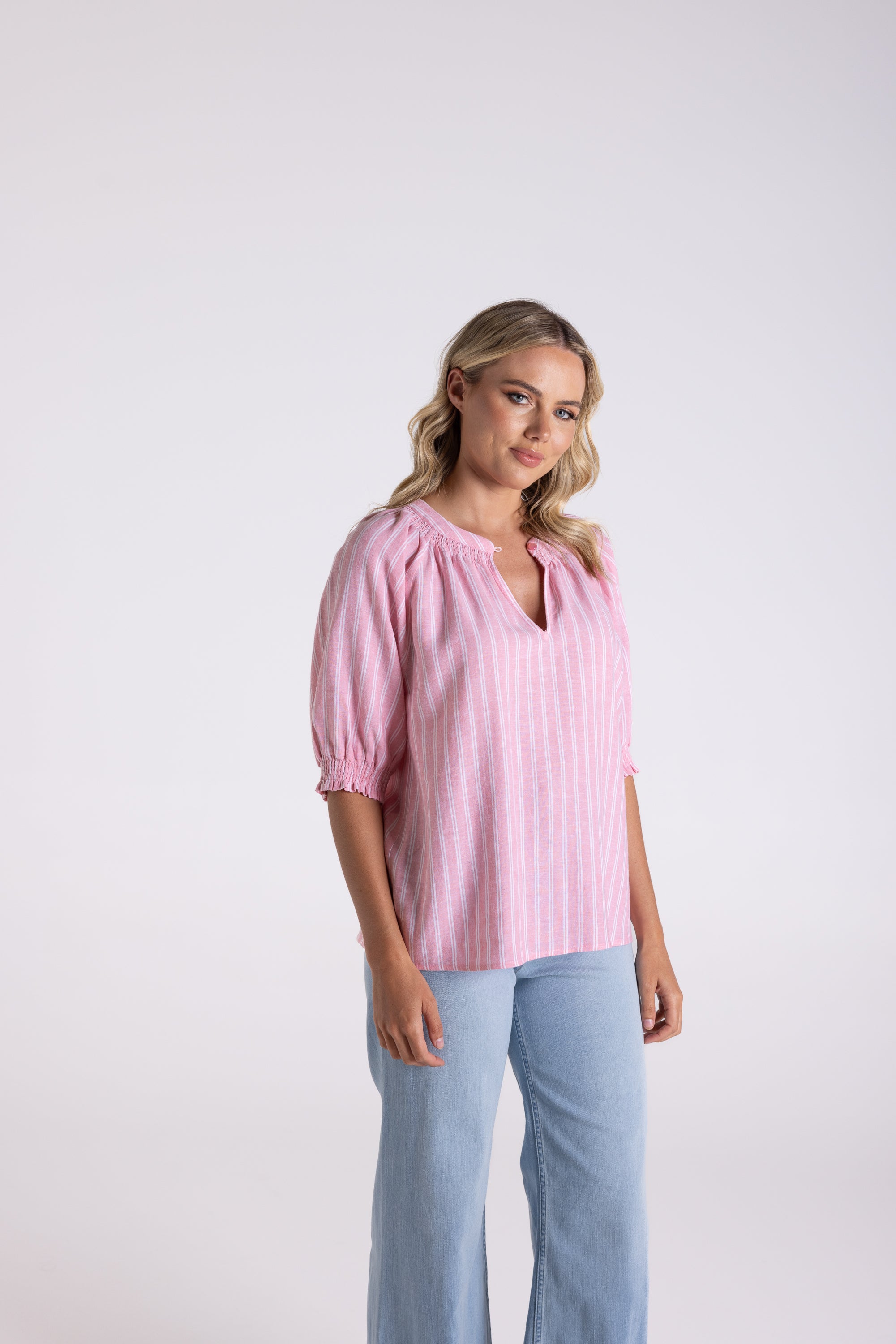 Two T's Stripe Top - Coral/White