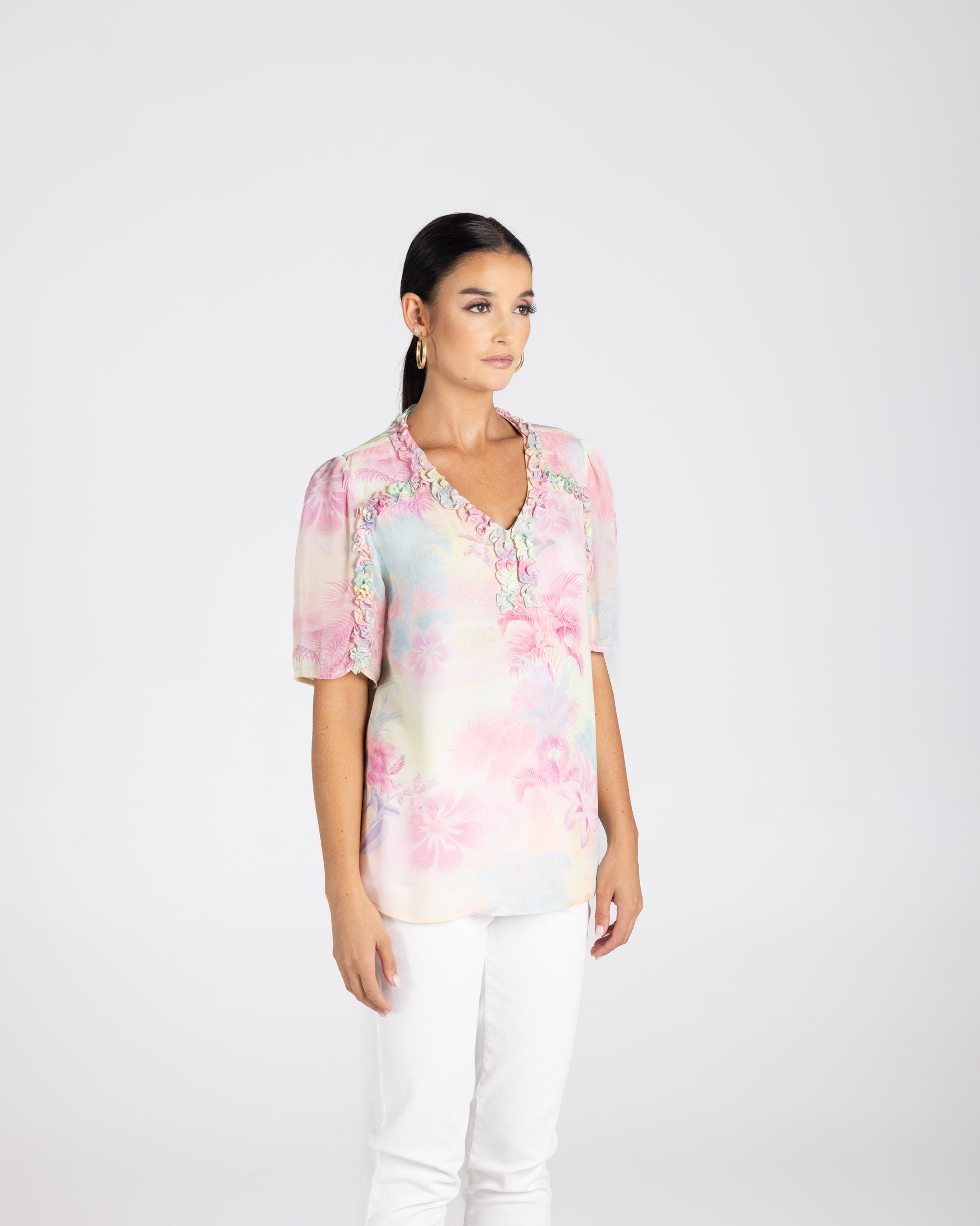 Two T's Sunset Ruffle Top - Sunset Print