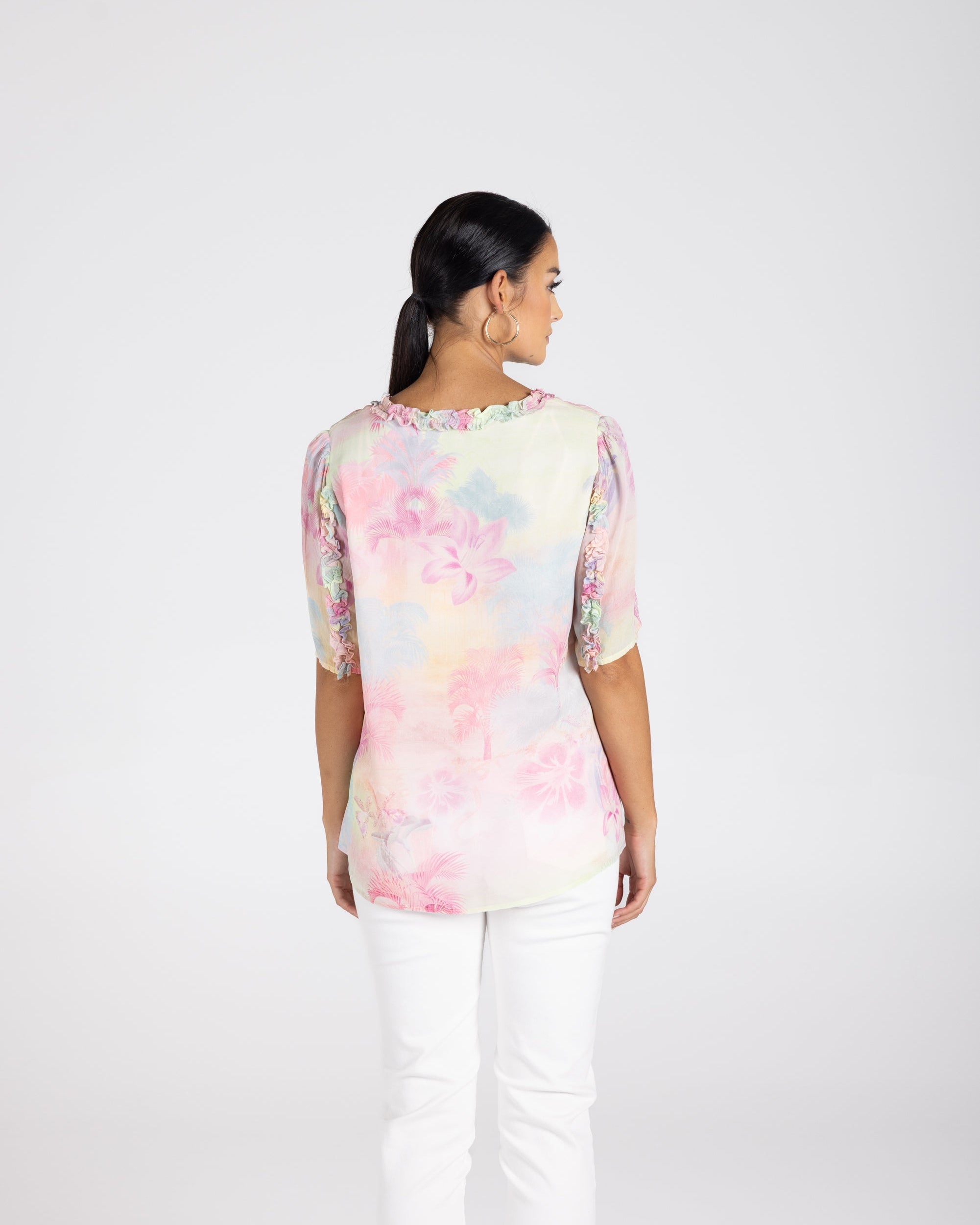 Two T's Sunset Ruffle Top - Sunset Print