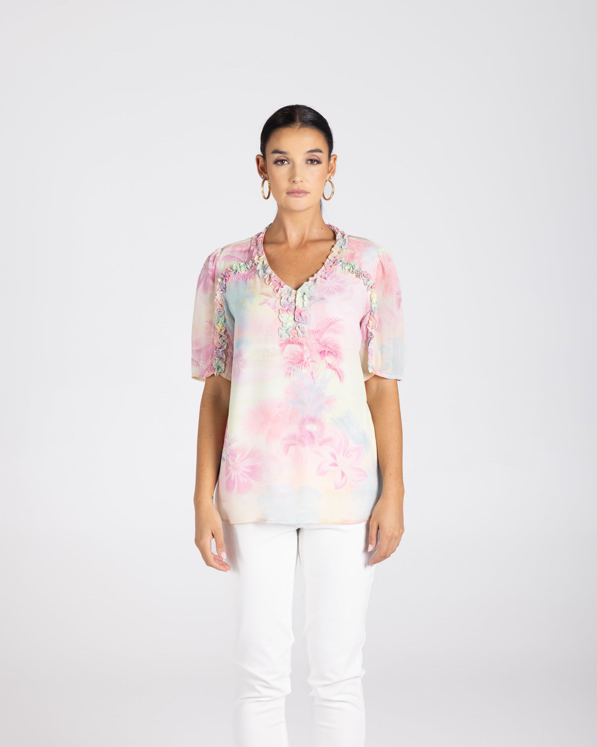 Two T's Sunset Ruffle Top - Sunset Print