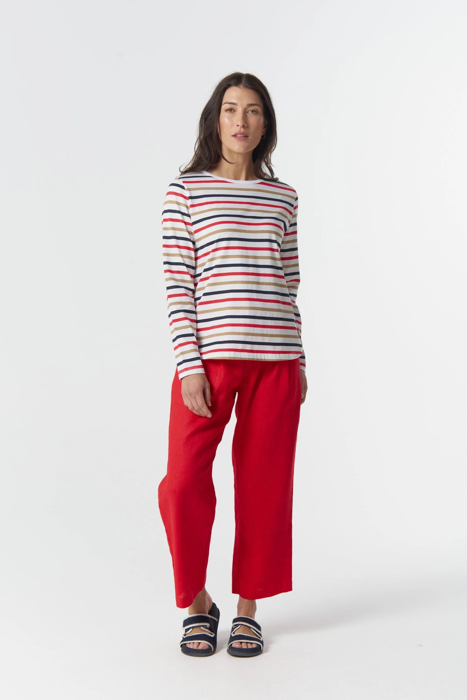 Goondiwindi Cotton Original Multi Stripe Long Sleeve Tee - Poinsettia Multi