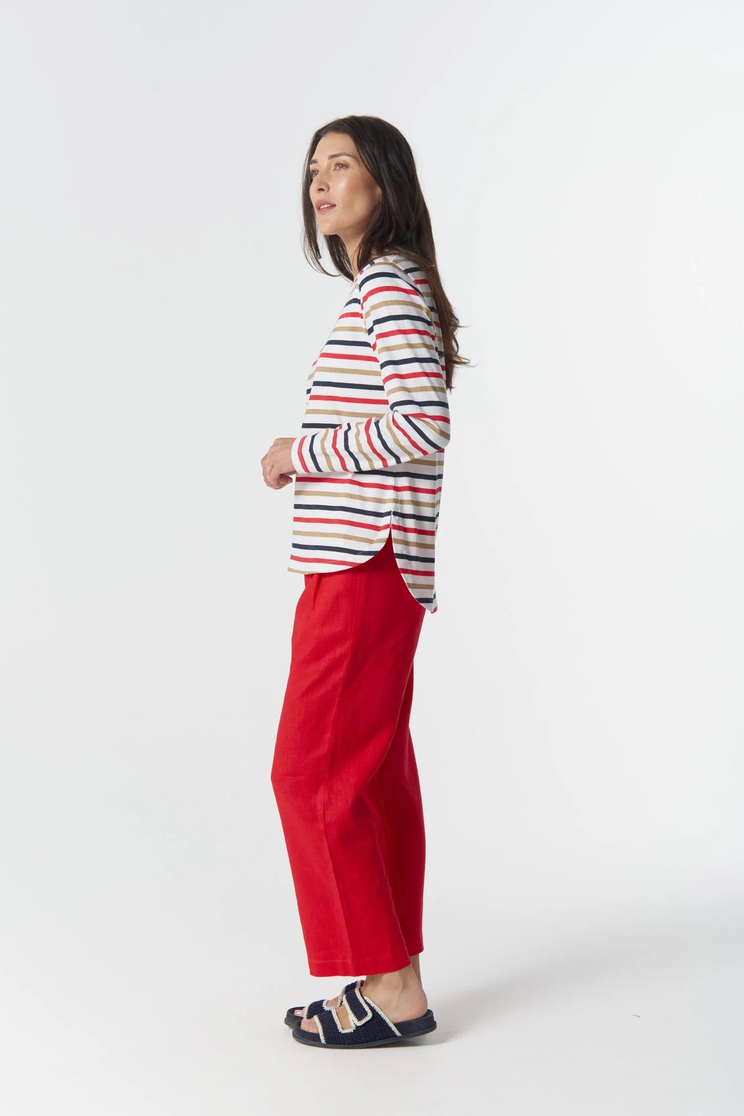Goondiwindi Cotton Original Multi Stripe Long Sleeve Tee - Poinsettia Multi