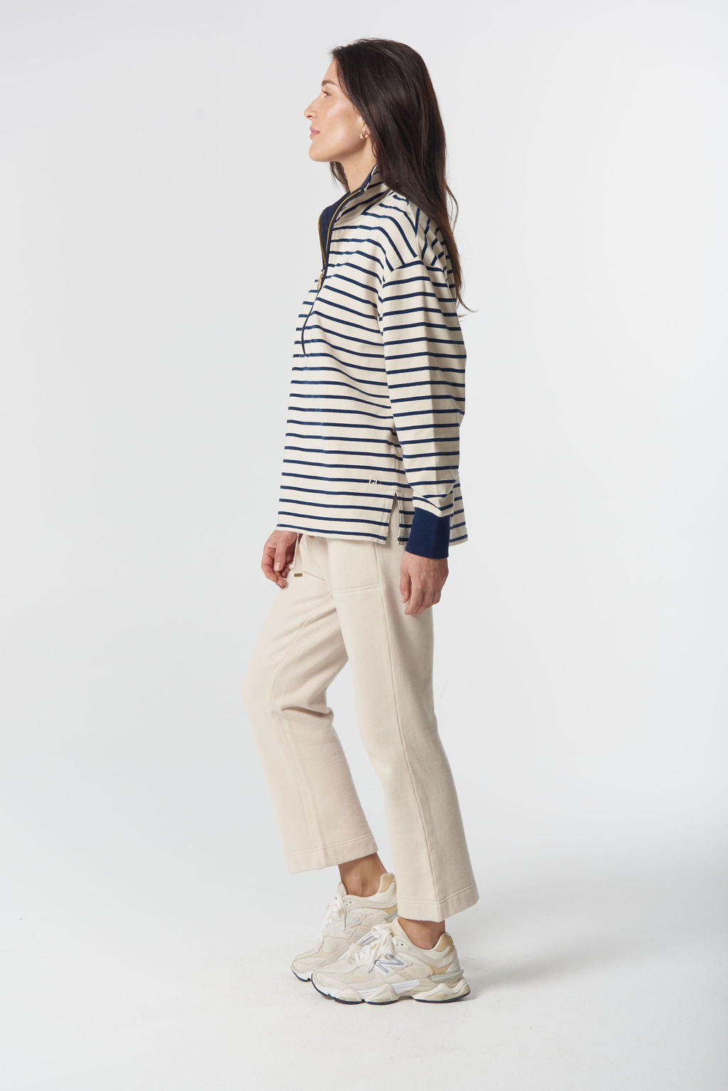 Goondiwindi Cotton Outland Cotton ½ Zip Sweater - Birch/Dark Navy