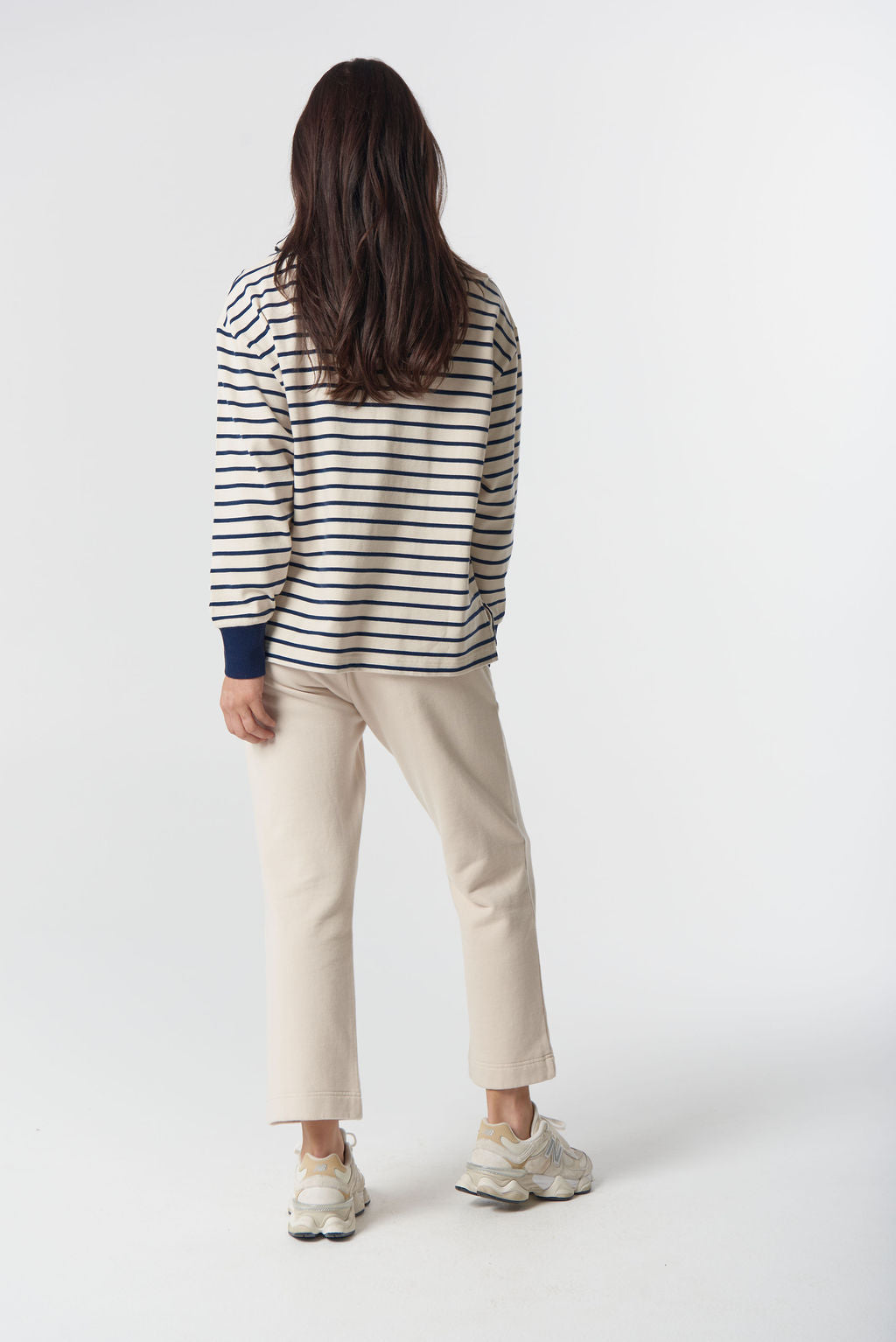 Goondiwindi Cotton Outland Cotton ½ Zip Sweater - Birch/Dark Navy
