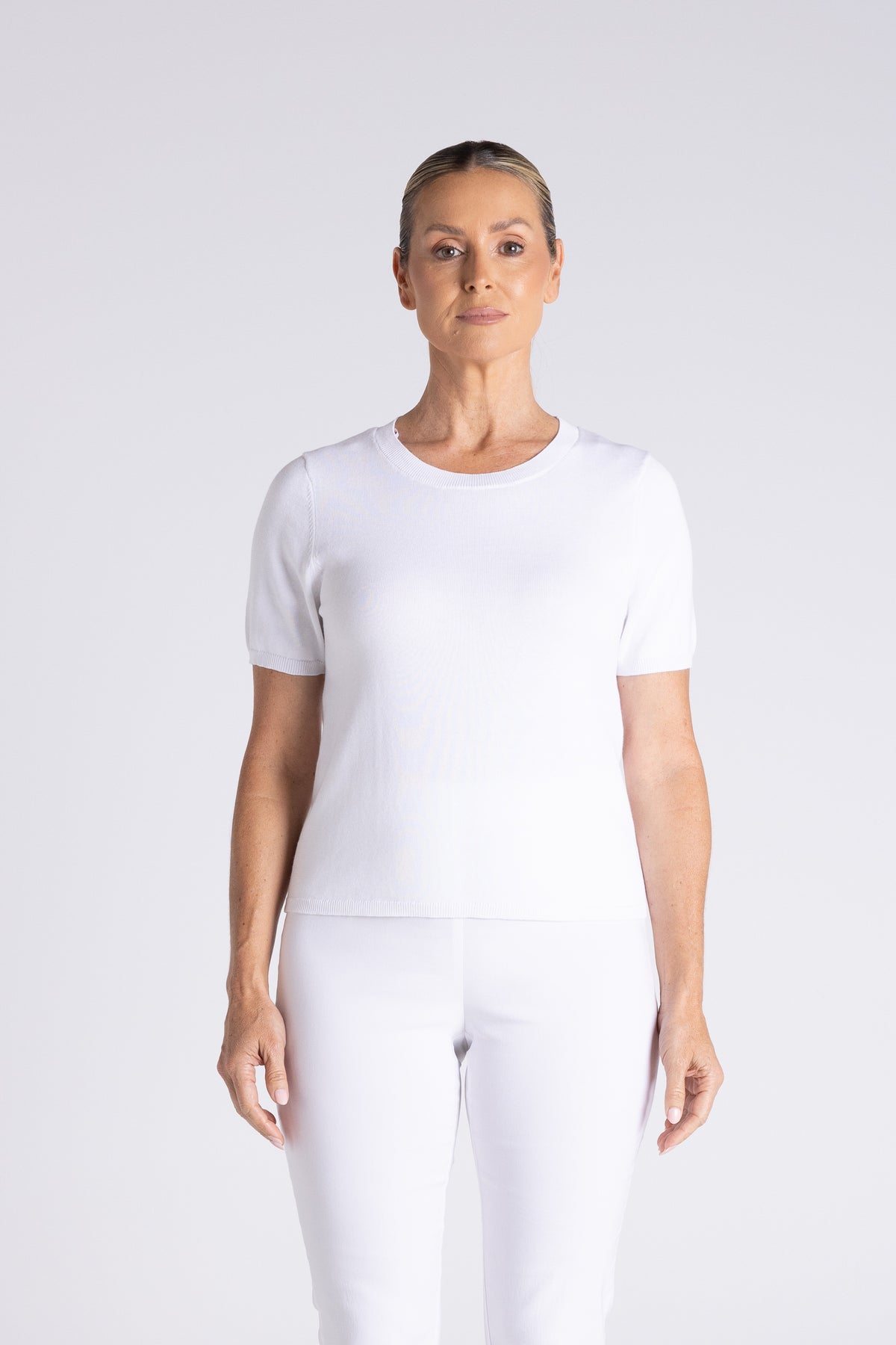 Two T's Tape Yarn Knit T-Shirt - White