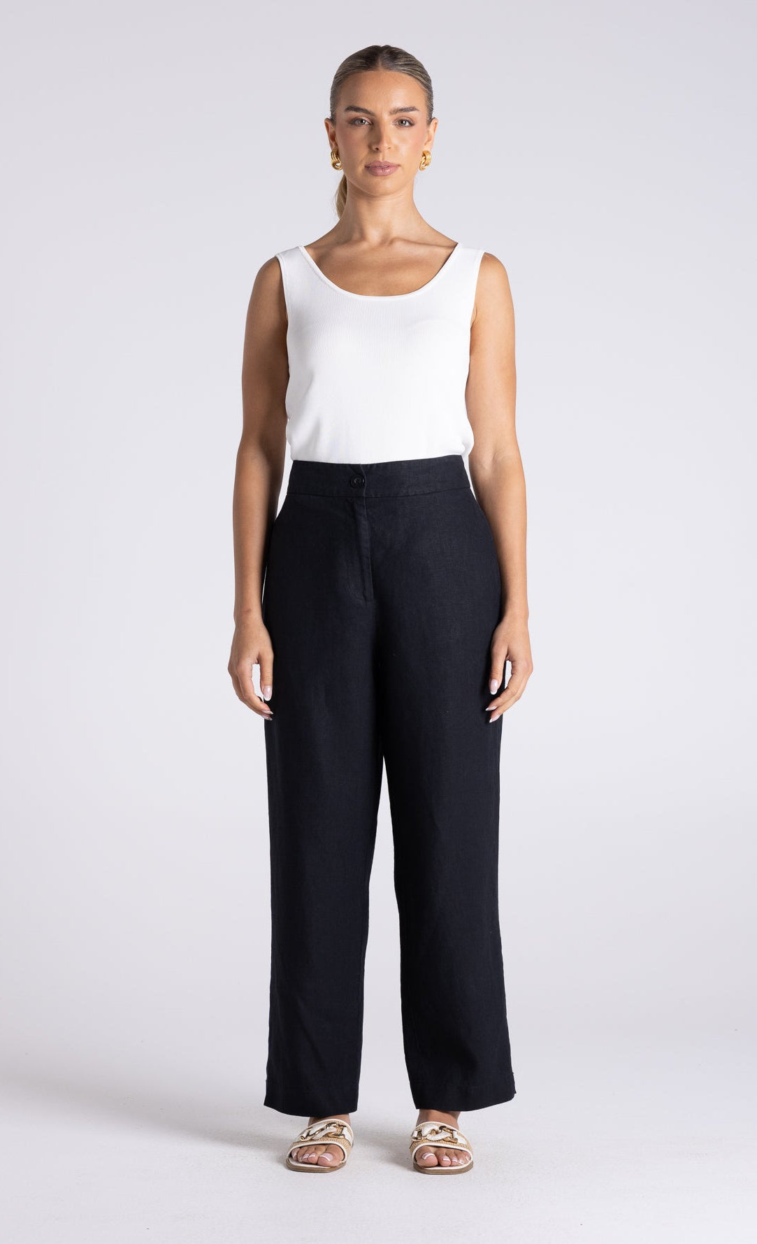 Two T's Luna 7/8 Linen Pant - Black