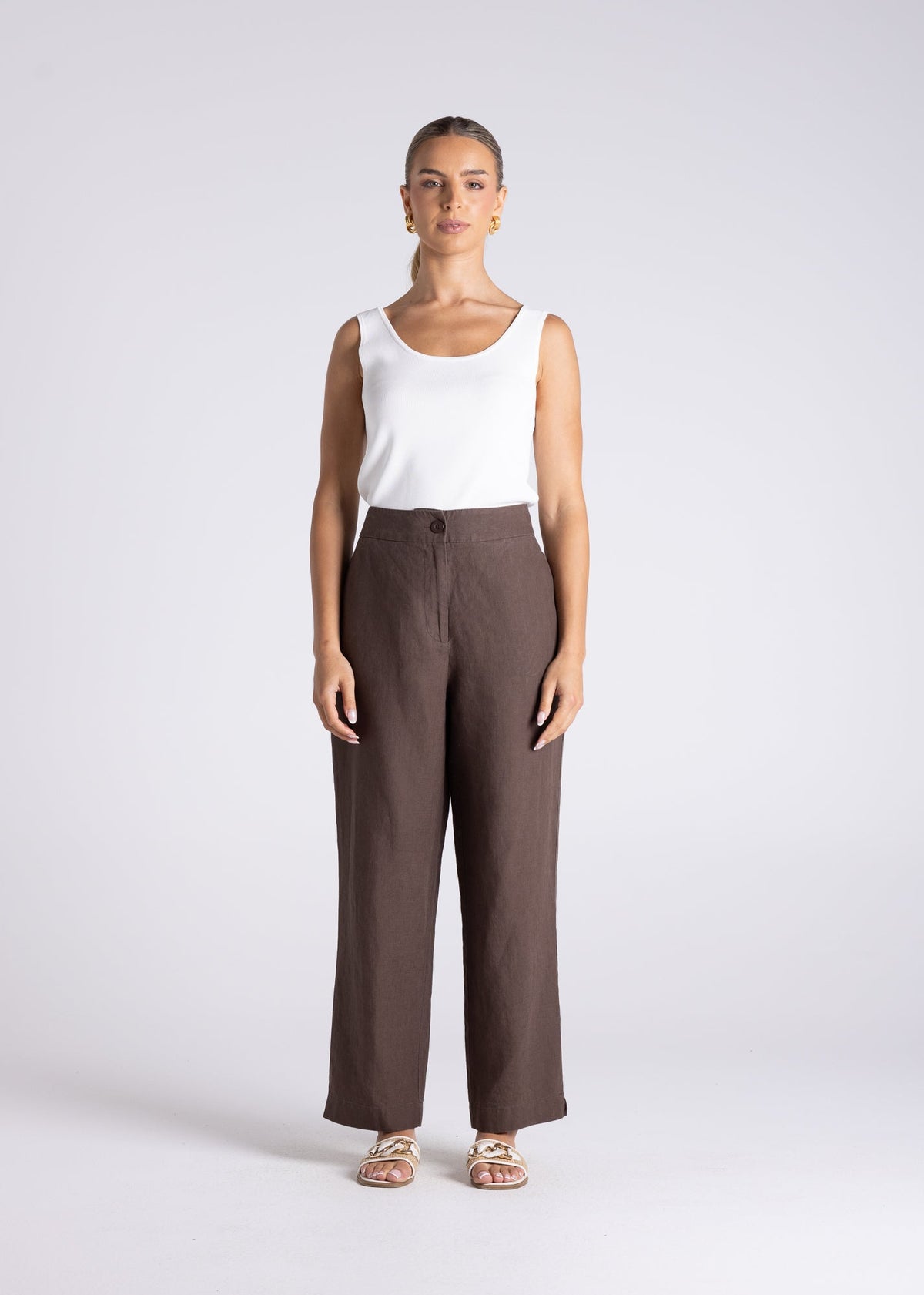 Two T's Luna 7/8 Linen Pant - Chestnut
