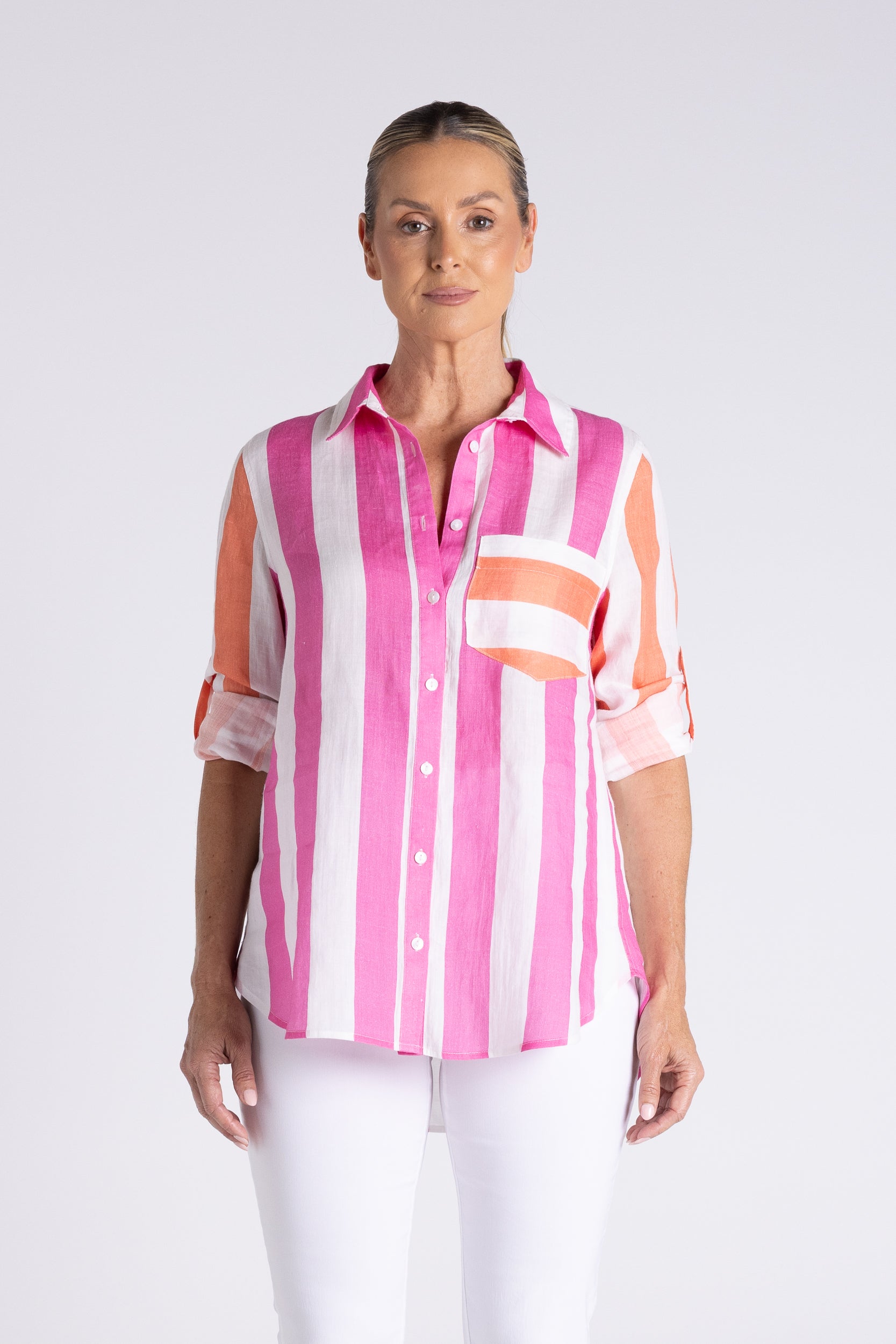 Two T's Candy Stripe Oversized Shirt - Pink/Orange Stripe