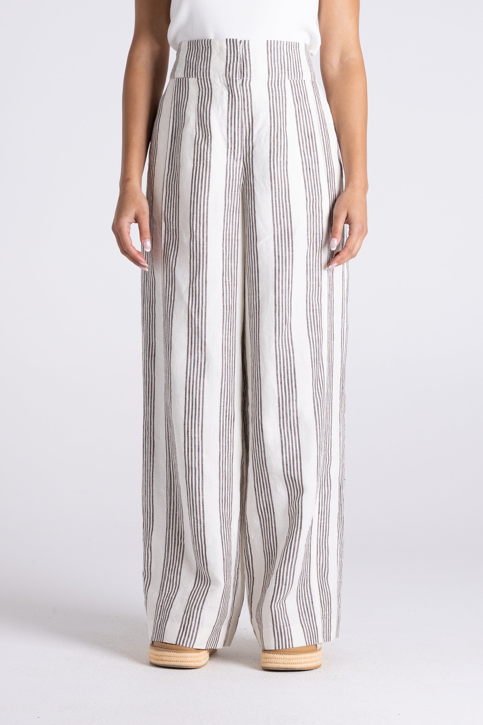 Two T's Mini Stripe Wide Leg Pant - Milk/Chestnut