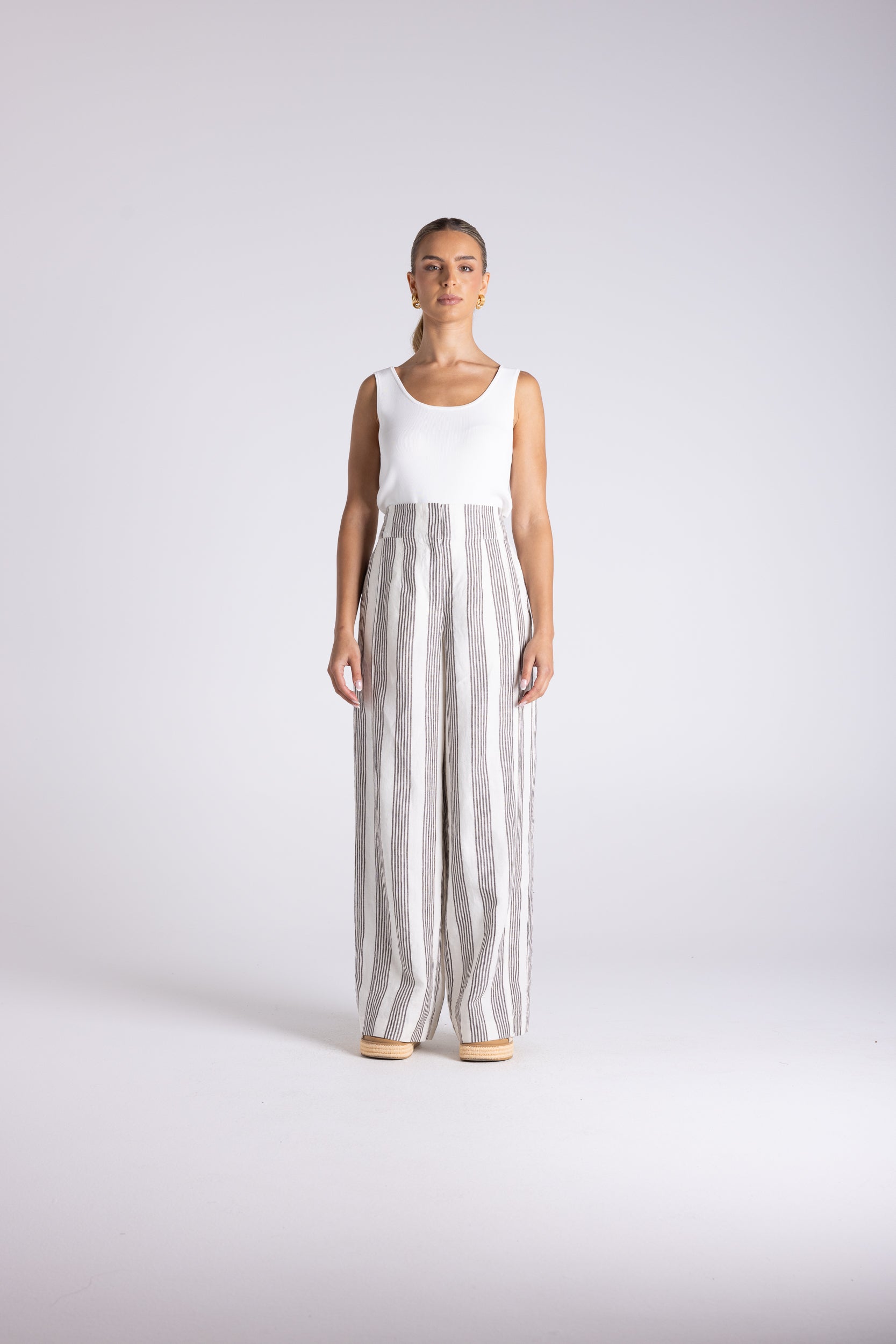 Two T's Mini Stripe Wide Leg Pant - Milk/Chestnut