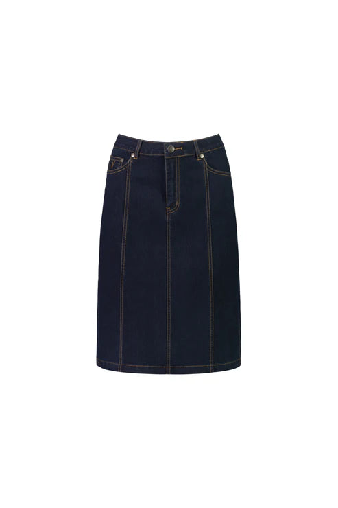 Vassalli Contrast Stitch Denim Skirt - Indigo Denim
