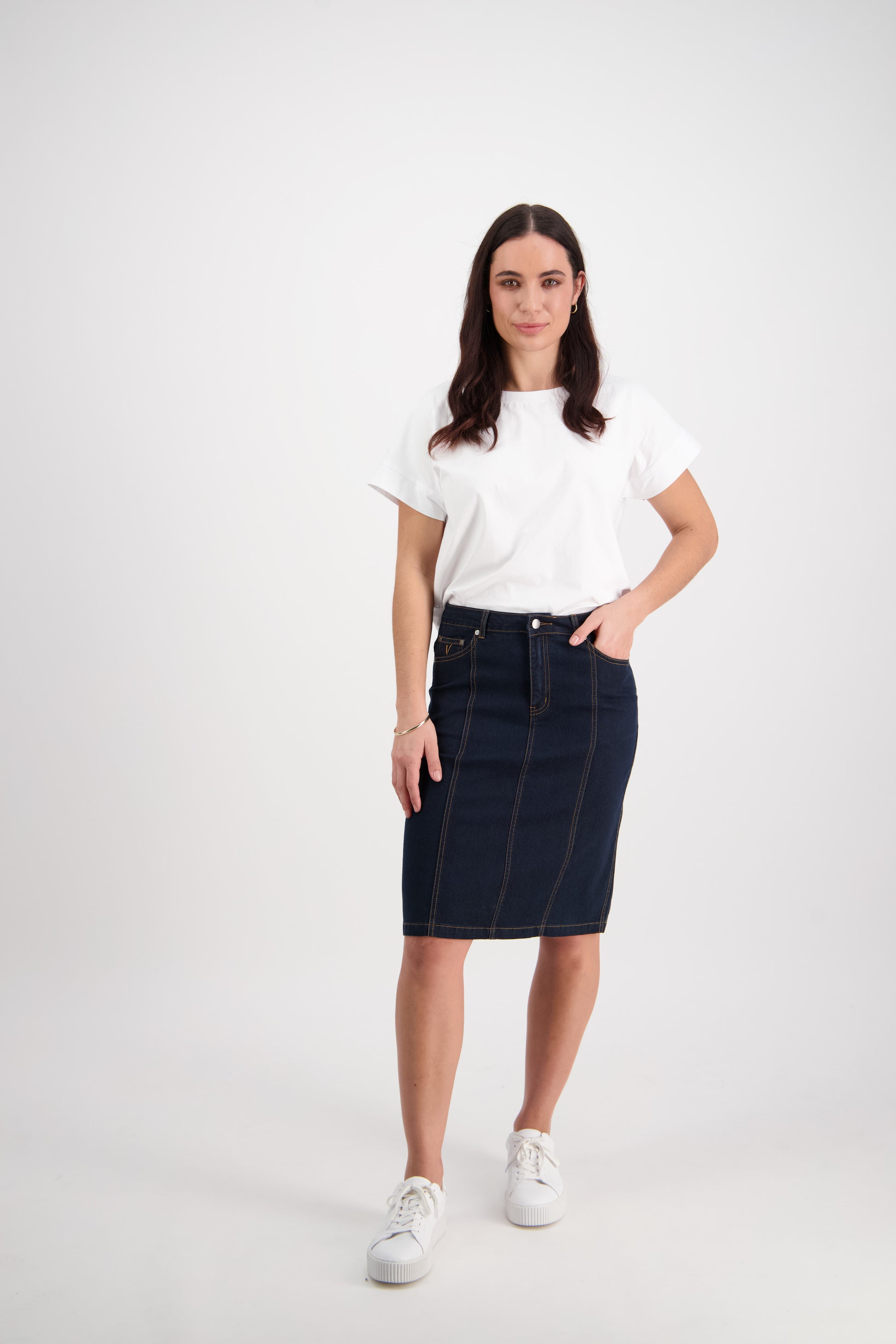 Vassalli Contrast Stitch Denim Skirt - Indigo Denim