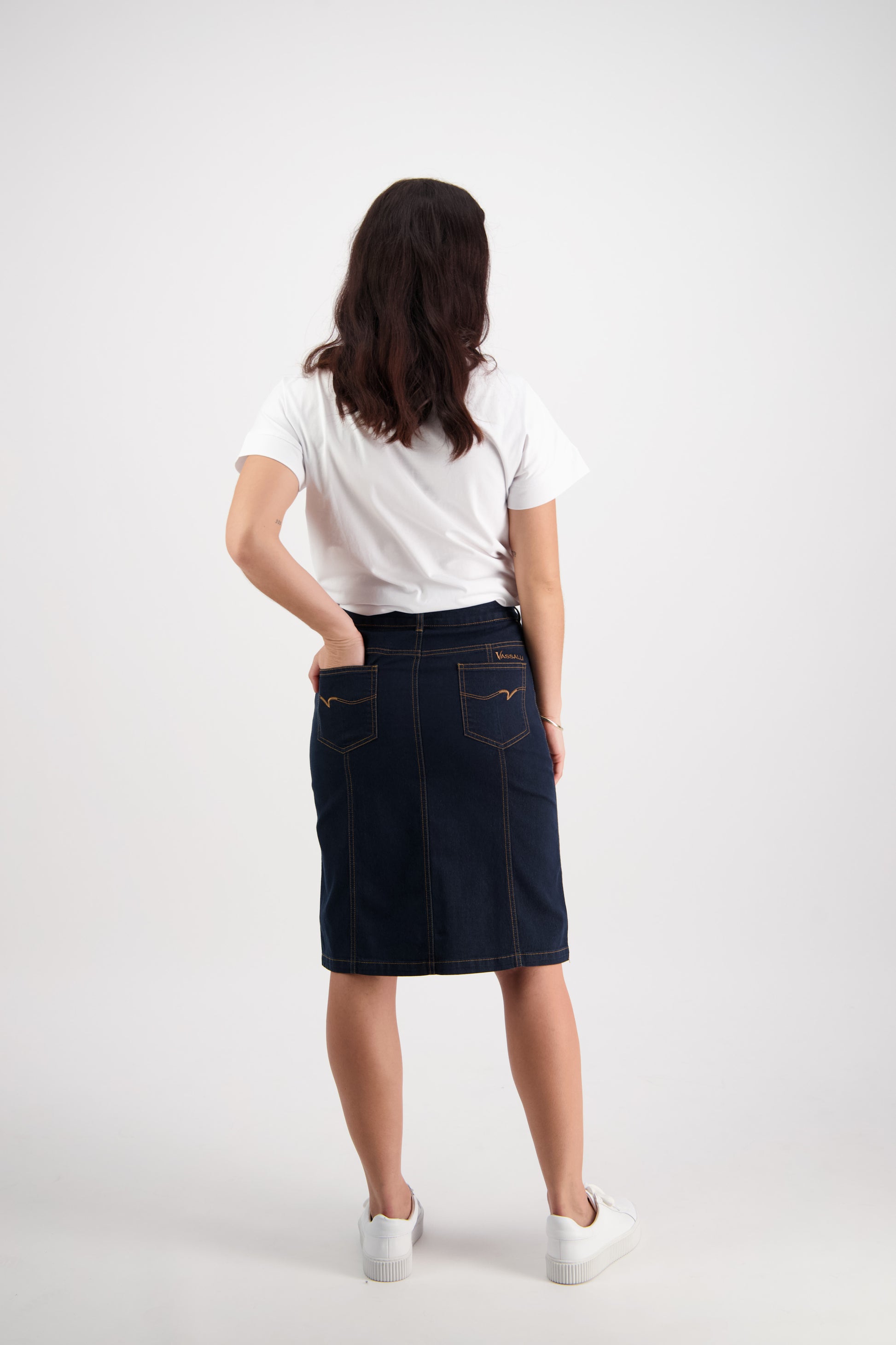 Vassalli Contrast Stitch Denim Skirt - Indigo Denim