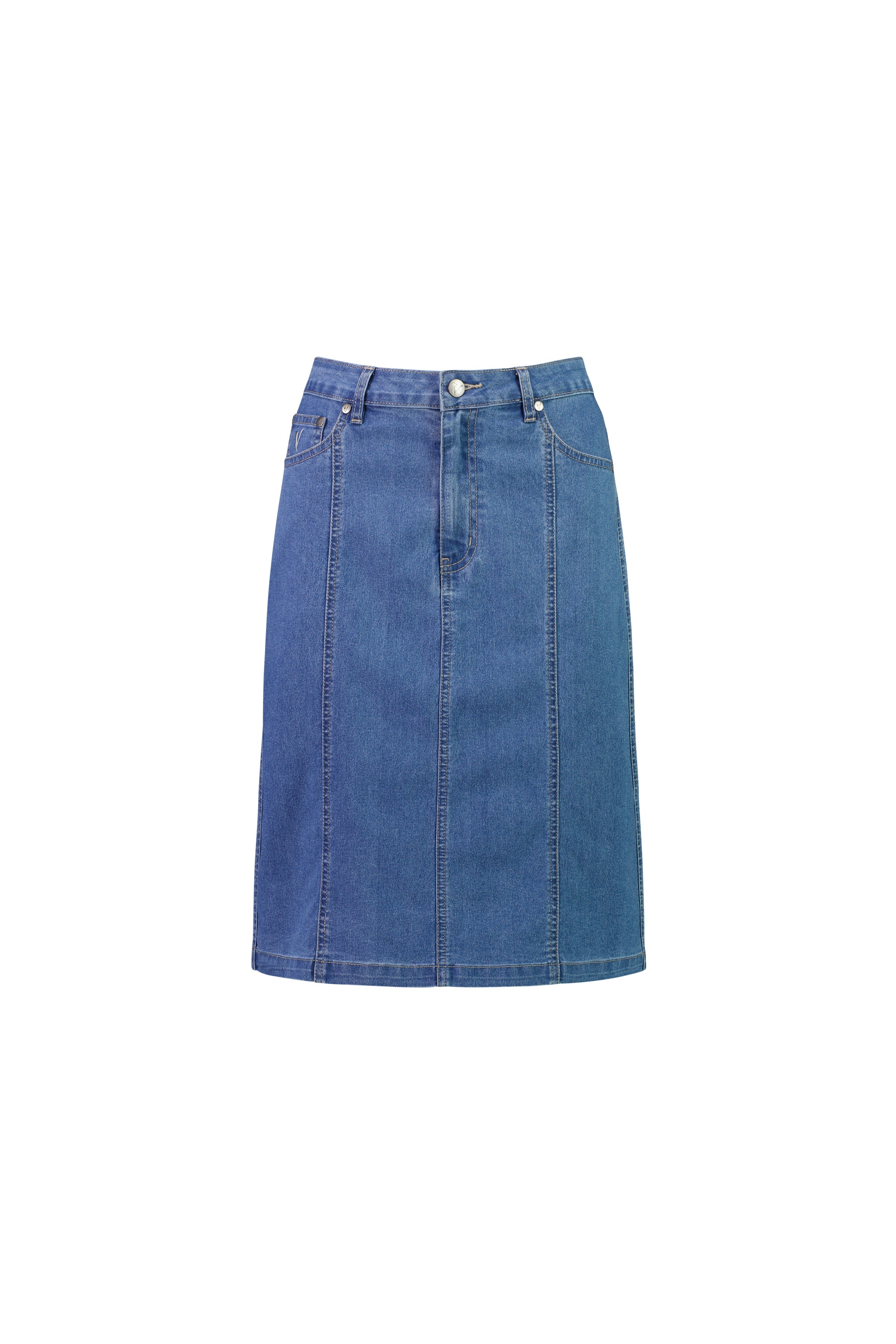Vassalli Contrast Stitch Denim Skirt - Light Denim