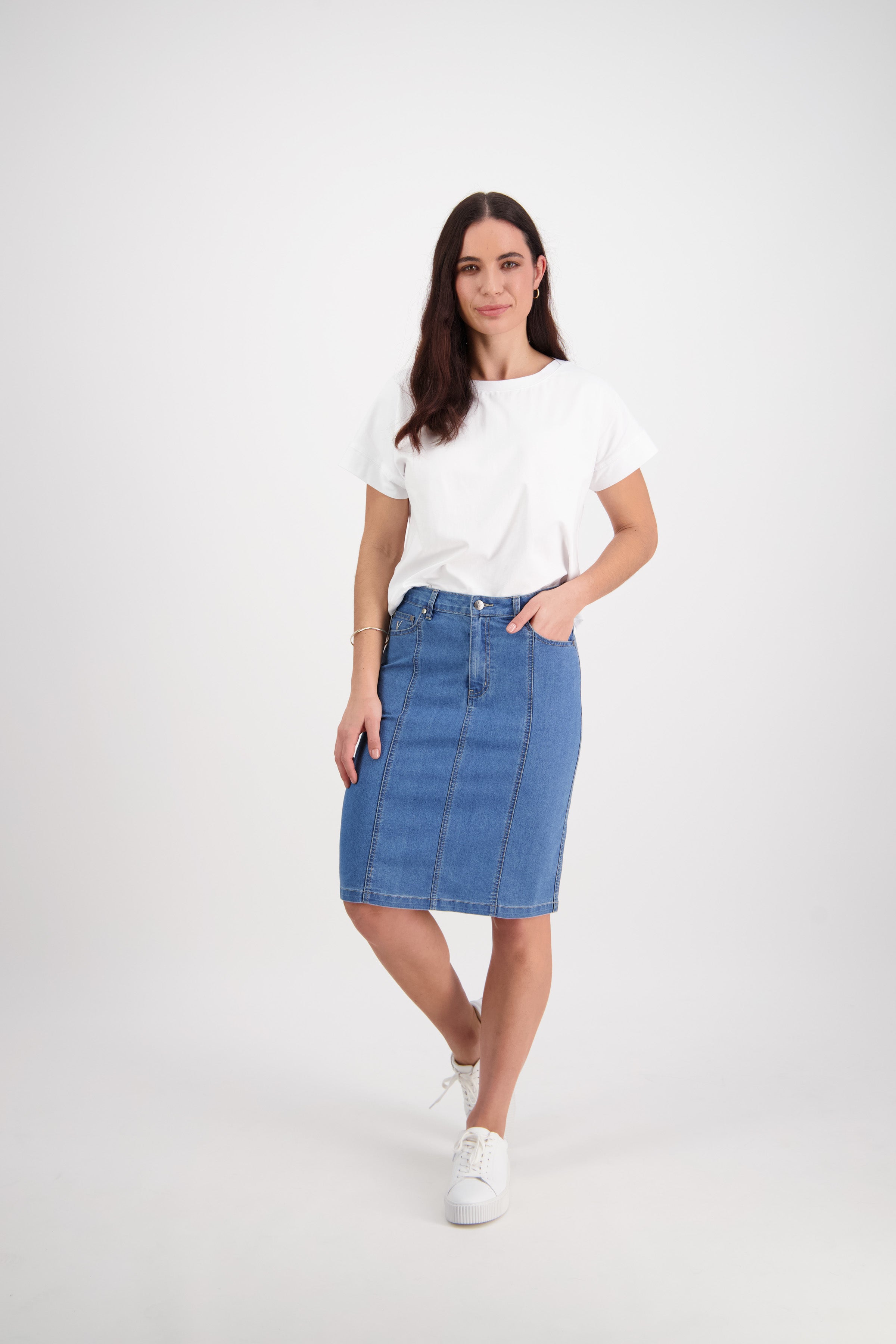 Vassalli Contrast Stitch Denim Skirt - Light Denim