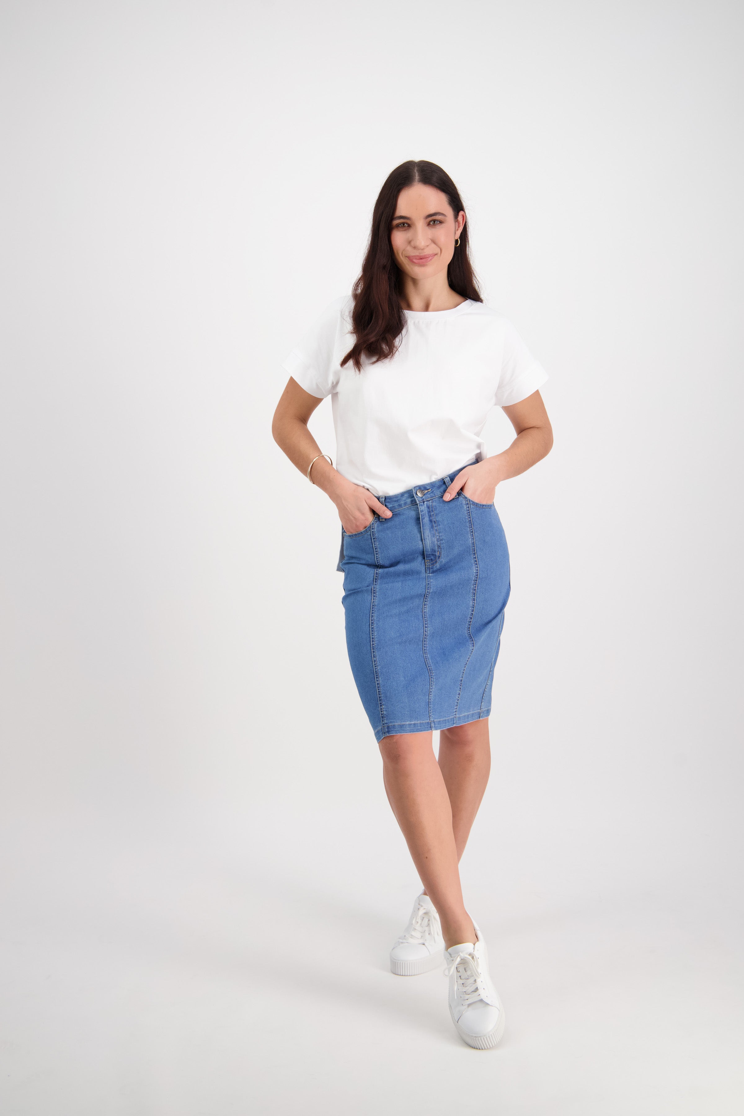 Vassalli Contrast Stitch Denim Skirt - Light Denim