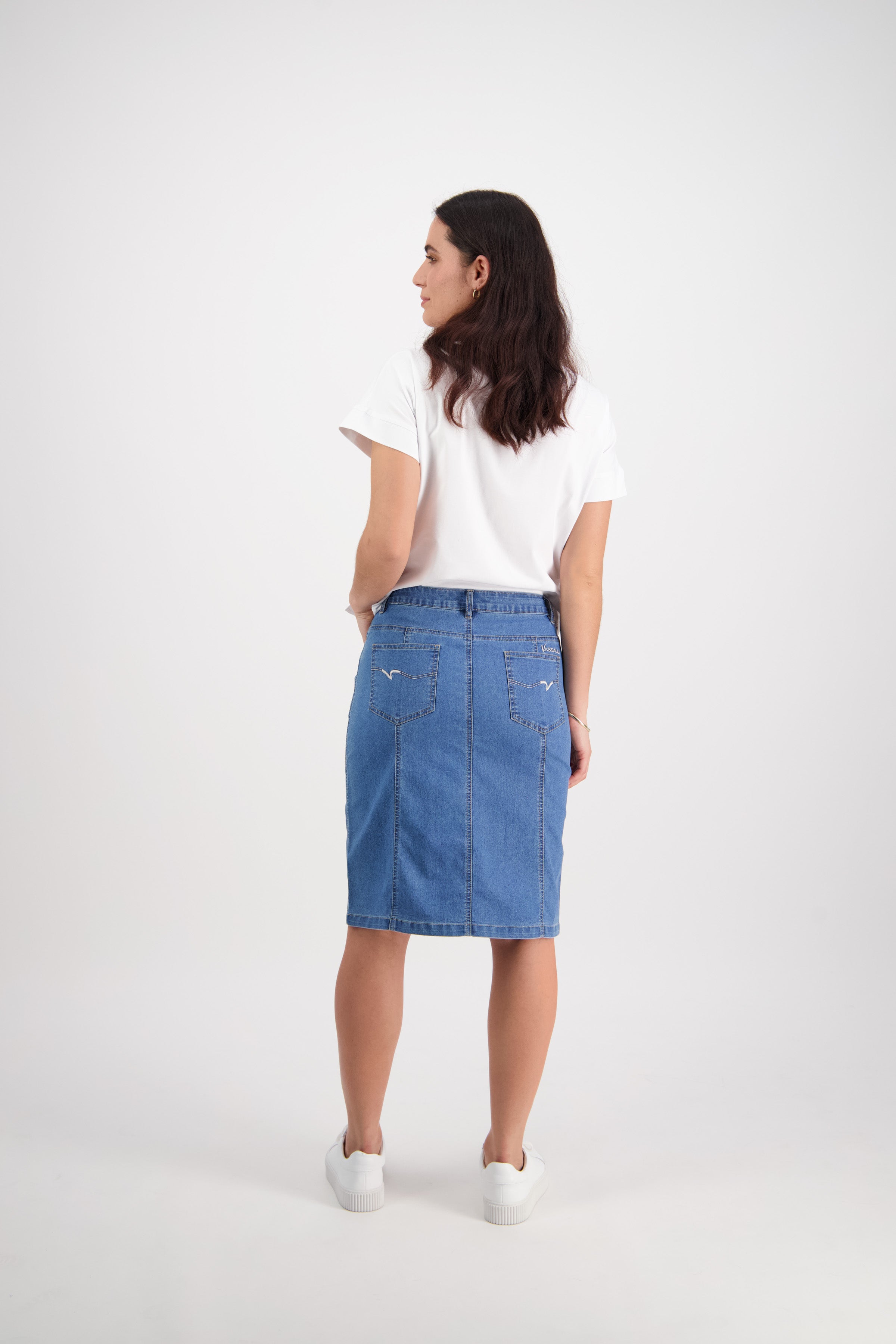 Vassalli Contrast Stitch Denim Skirt - Light Denim