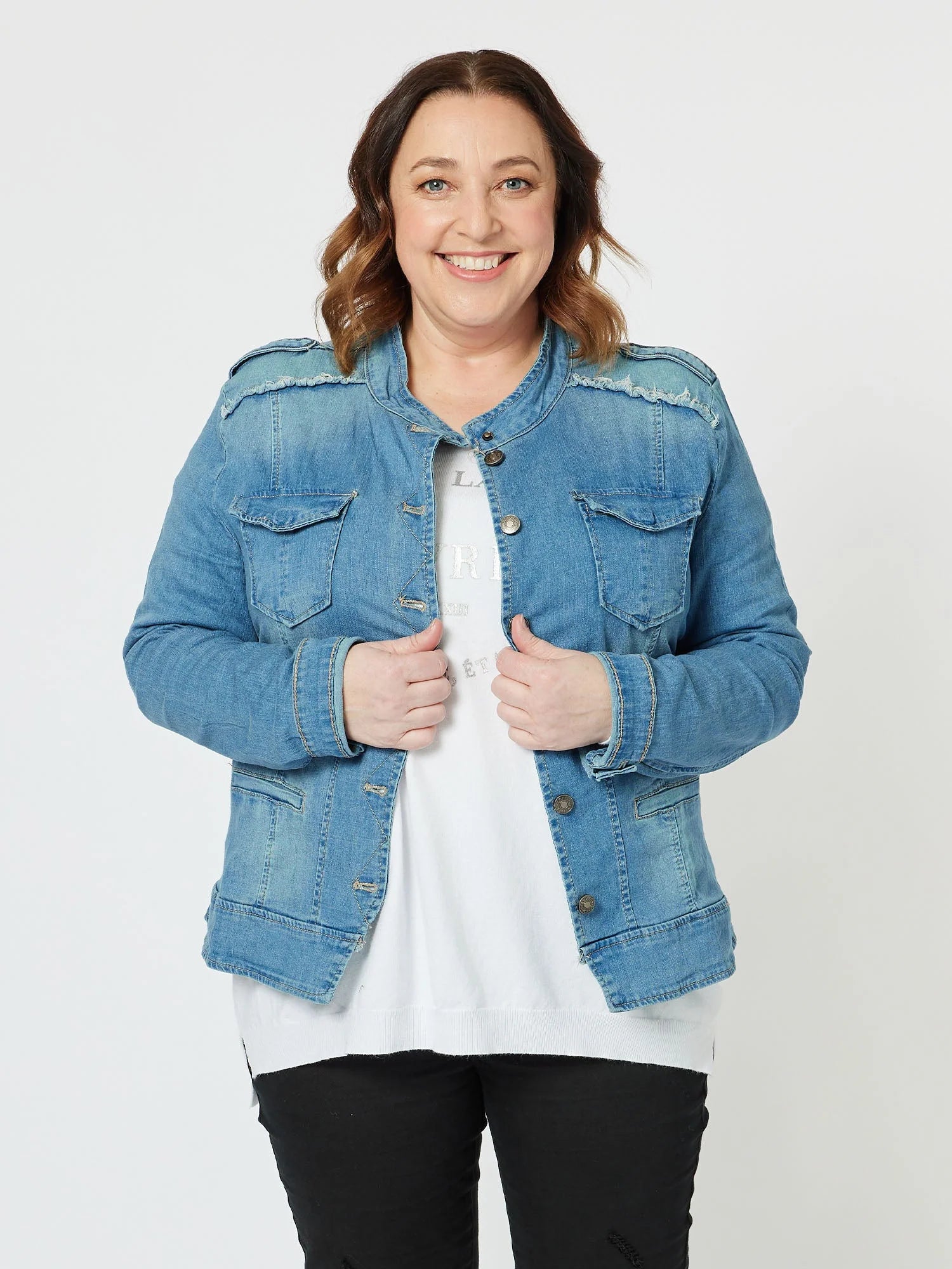 Threadz Military Denim Jacket - Denim