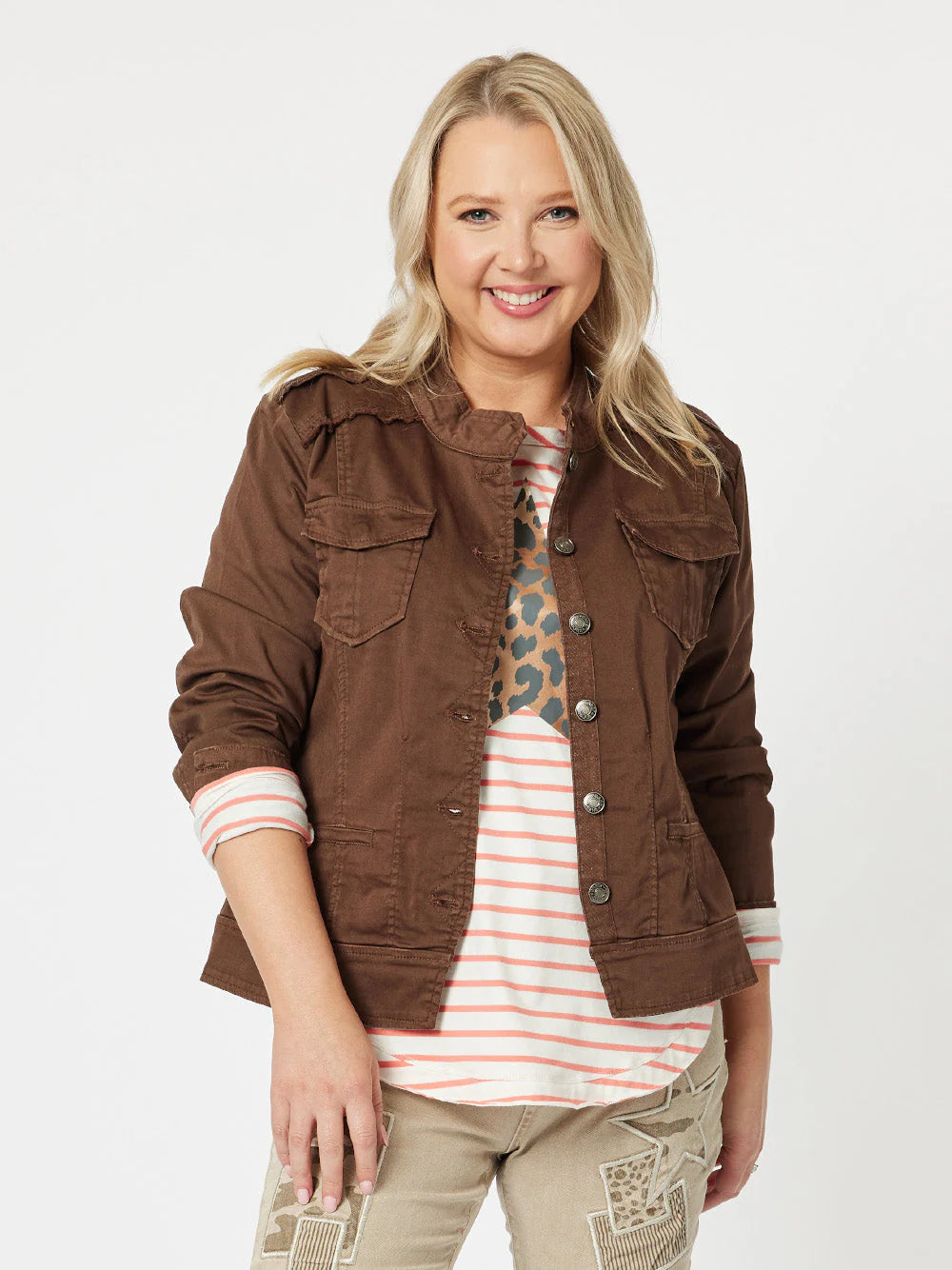 Threadz Military Denim Jacket - Chocolate