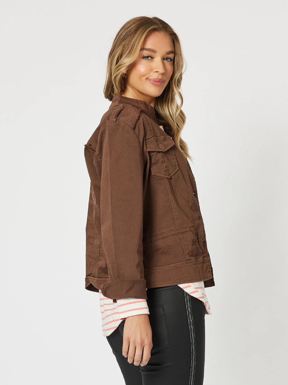 Threadz Military Denim Jacket - Chocolate