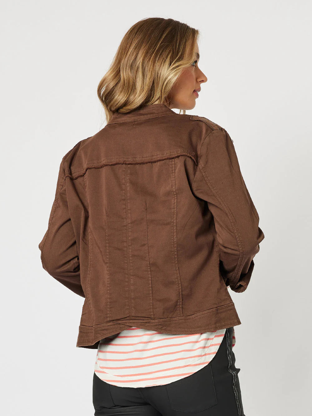 Threadz Military Denim Jacket - Chocolate