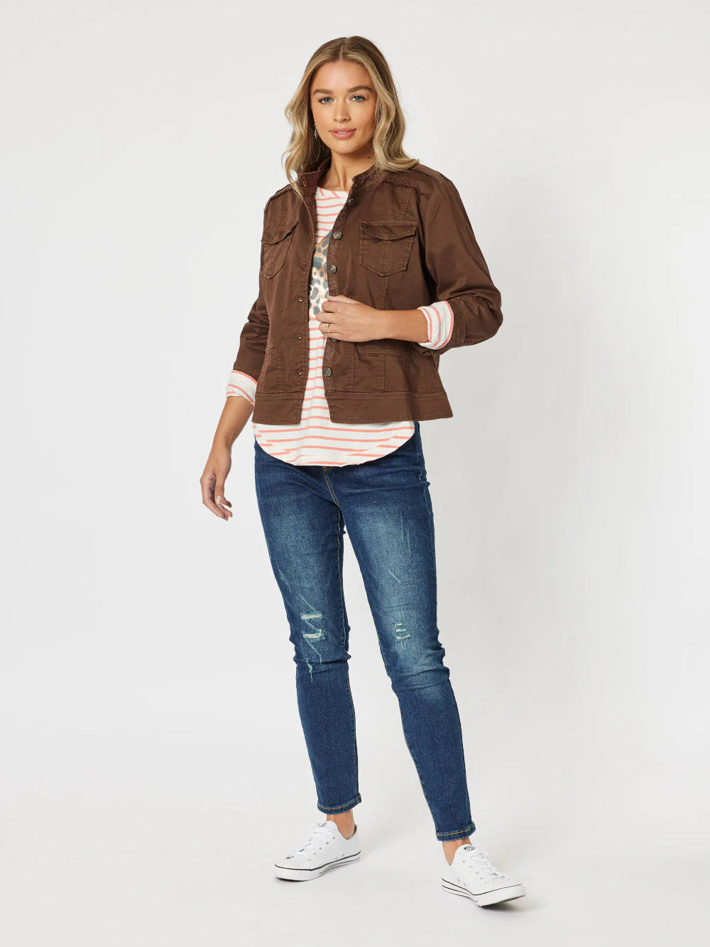 Threadz Military Denim Jacket - Chocolate