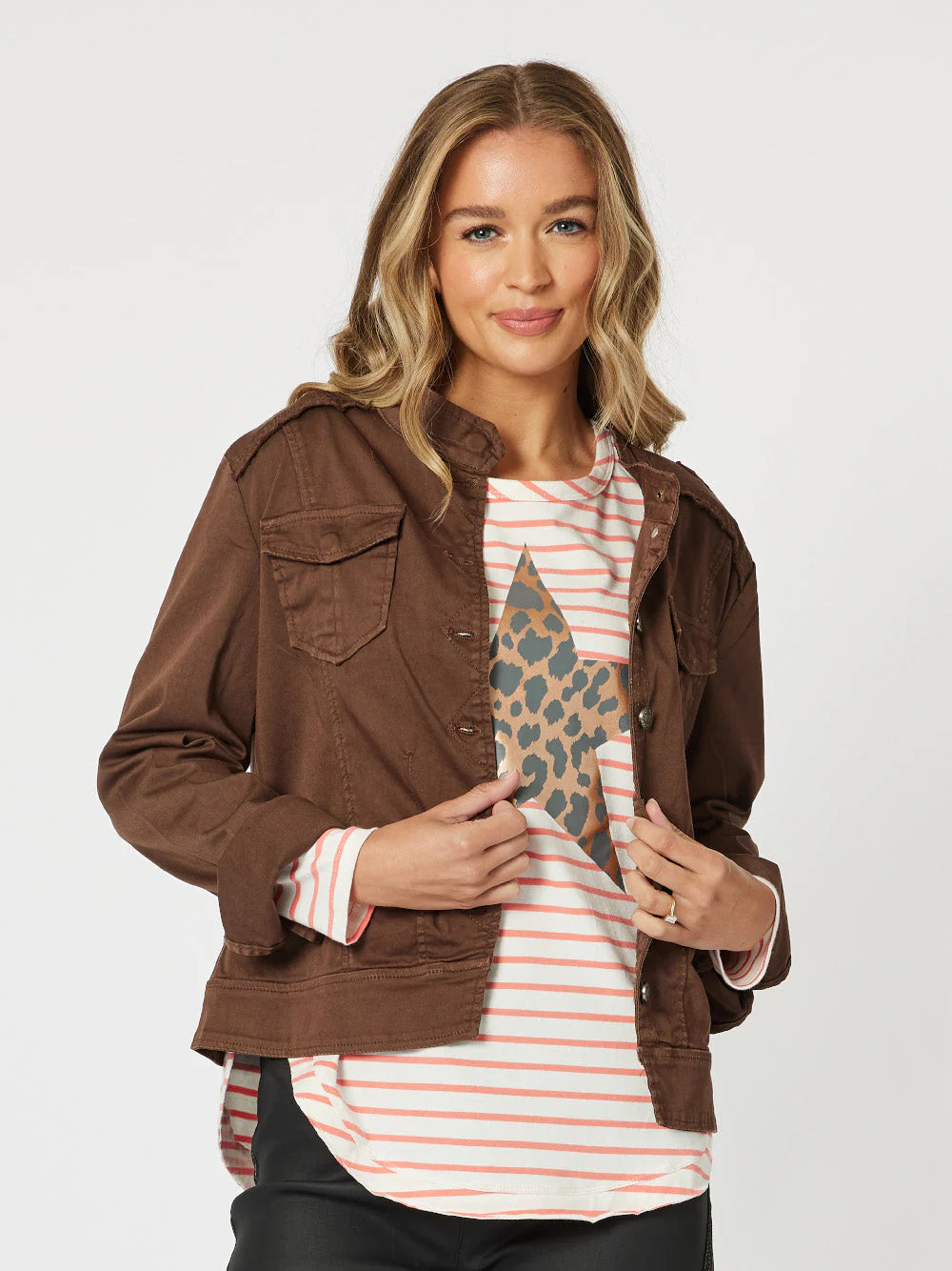 Threadz Military Denim Jacket - Chocolate