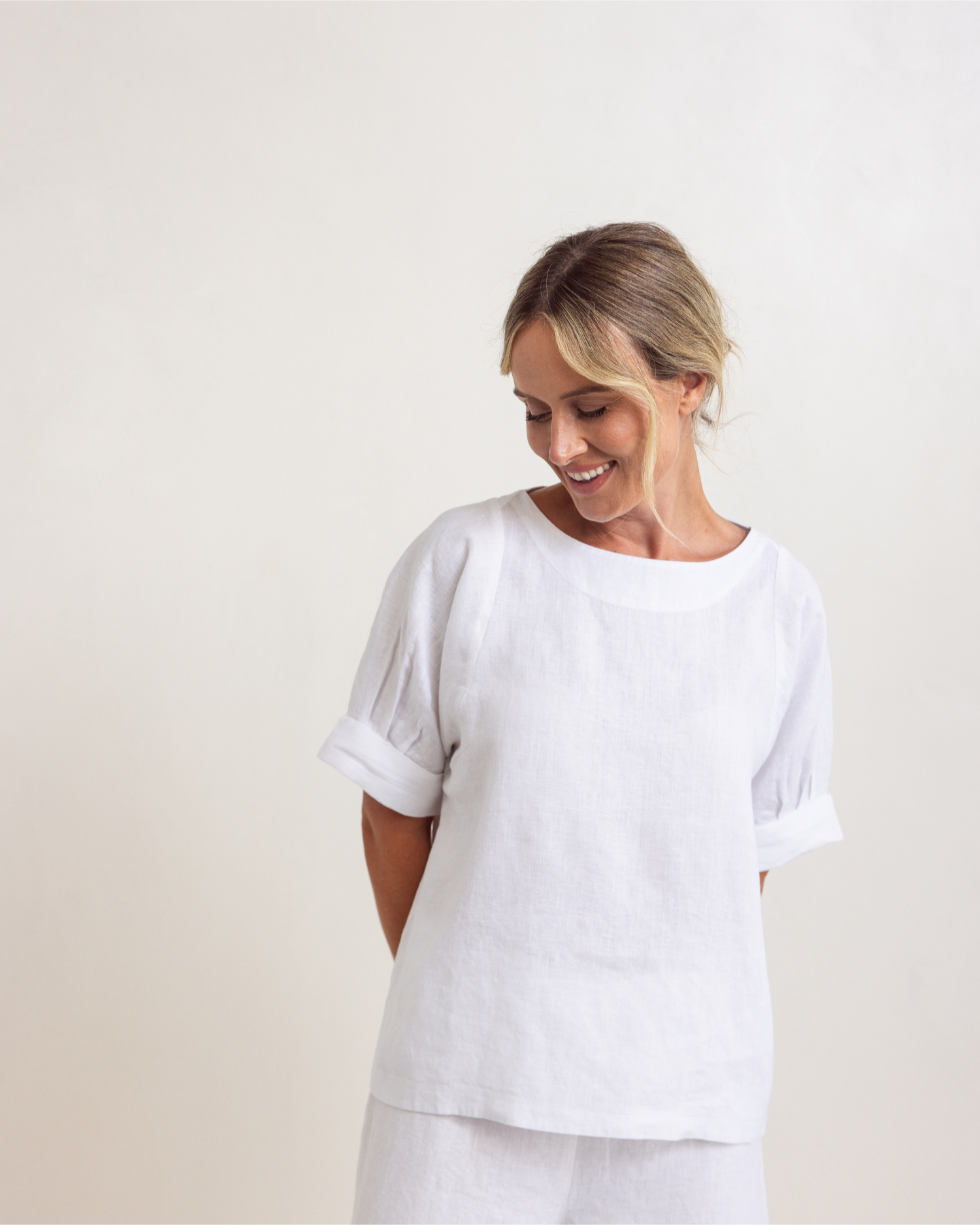 See Saw Cuff Sleeve A-Line Top - White