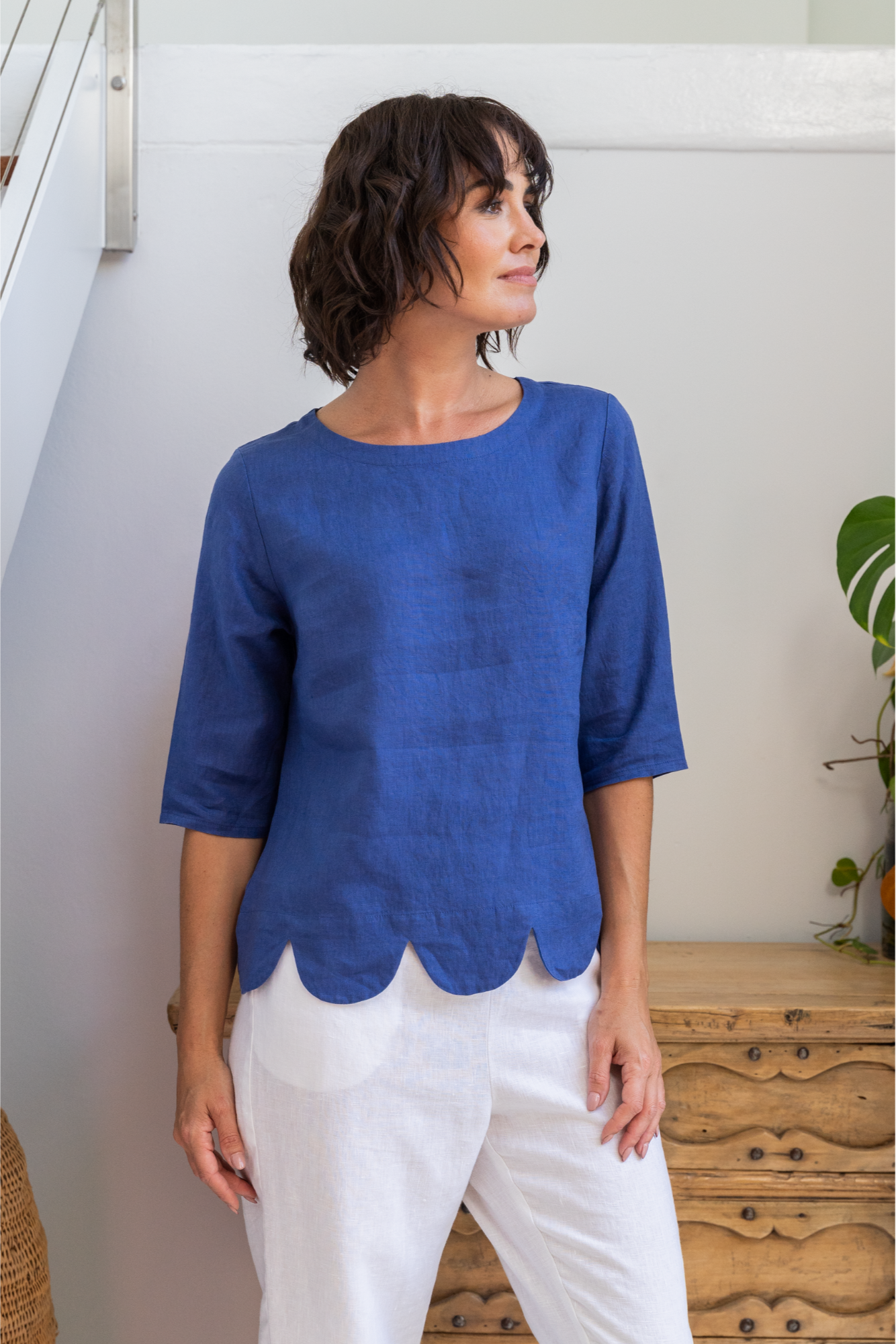 See Saw Short Sleeve Scallop Top - Denim