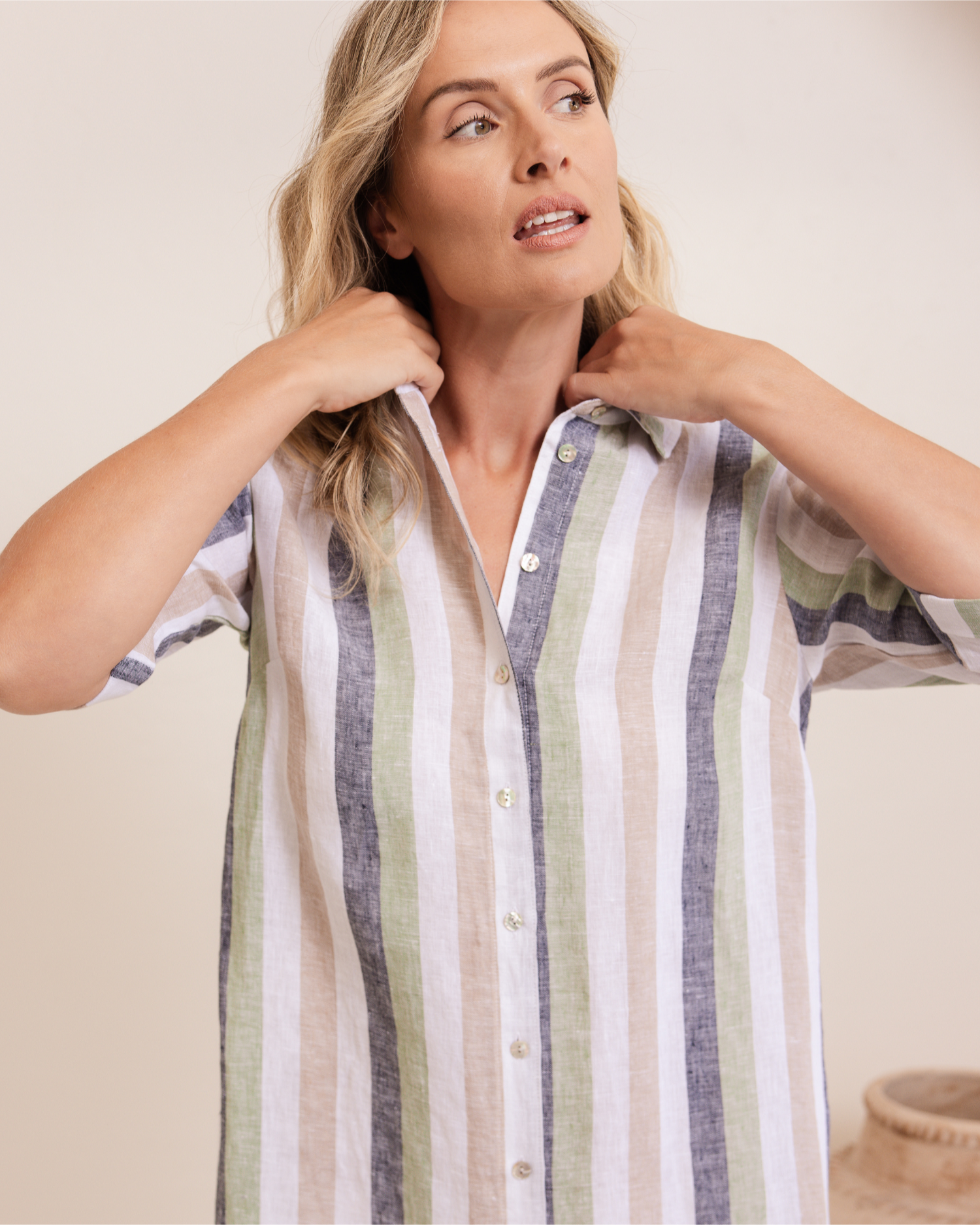 See Saw Shirtmaker Dress - Pistachio/Charcoal Multi Stripe