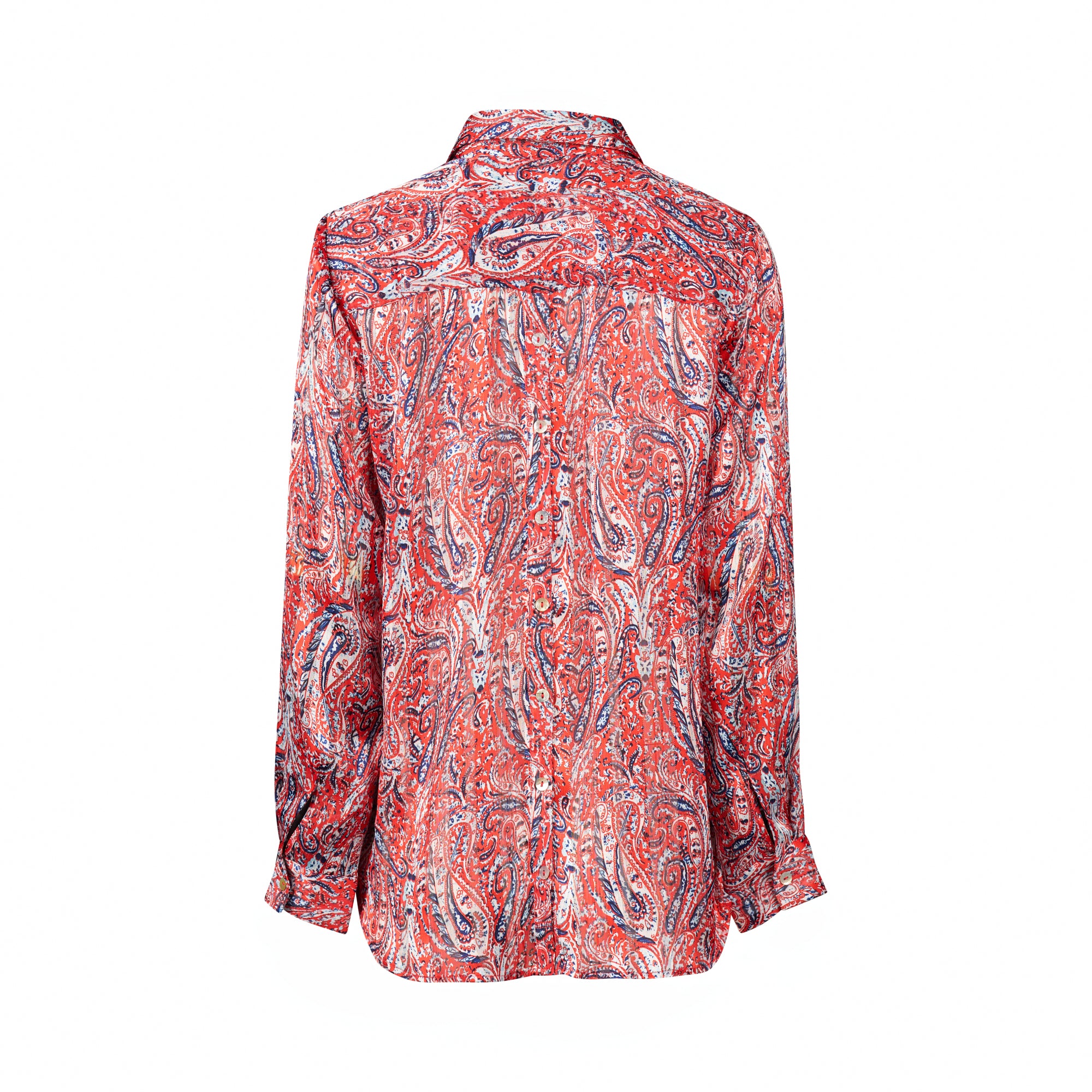 Vassalli Paisley Print Button-Up Shirt - Blaze