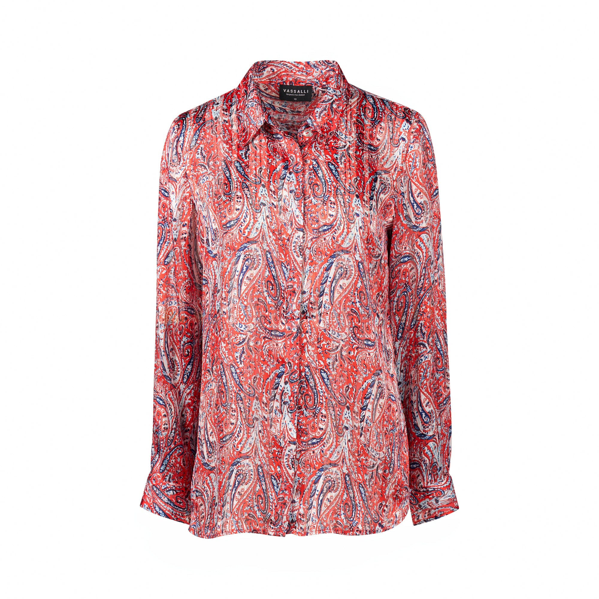 Vassalli Paisley Print Button-Up Shirt - Blaze