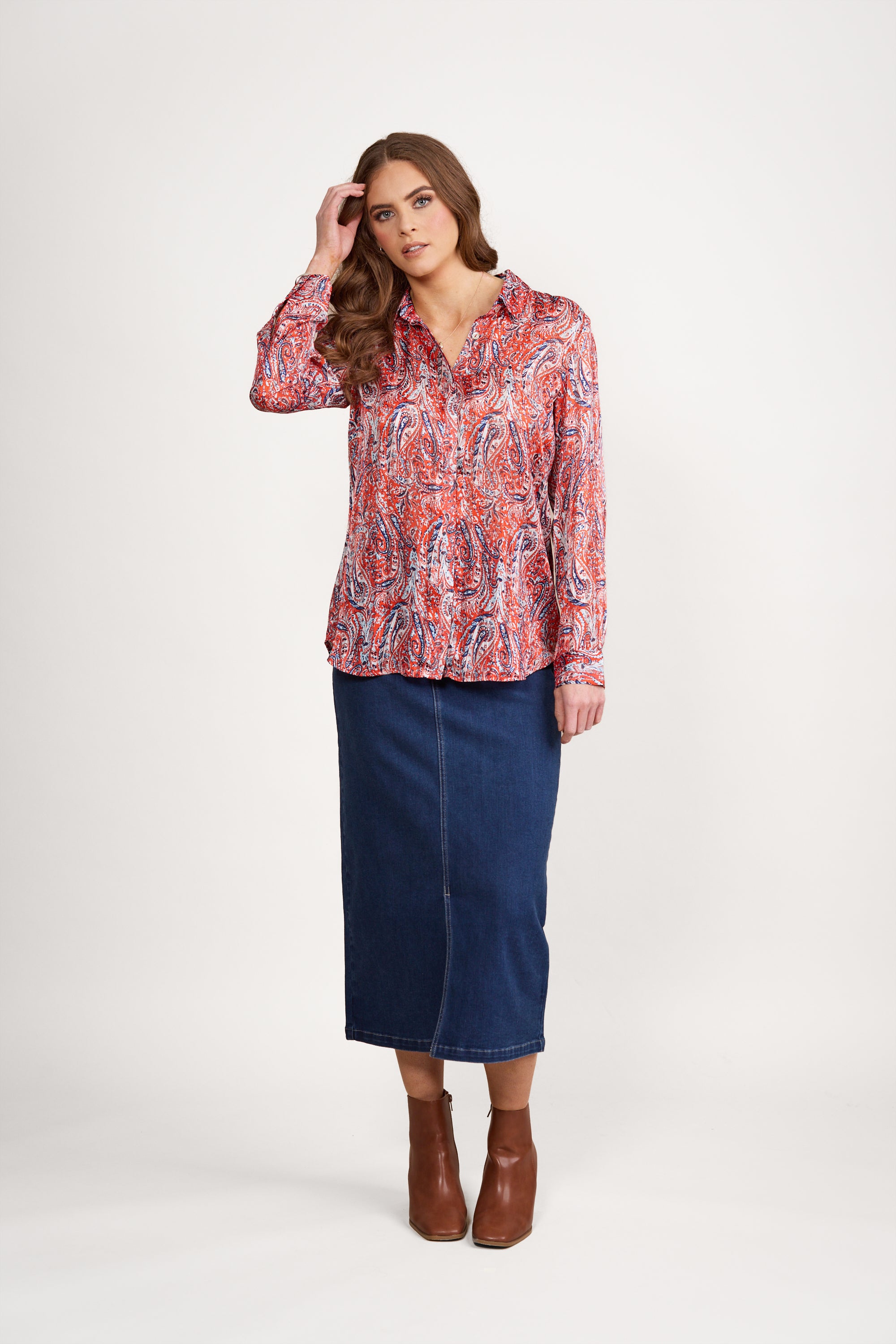 Vassalli Paisley Print Button-Up Shirt - Blaze
