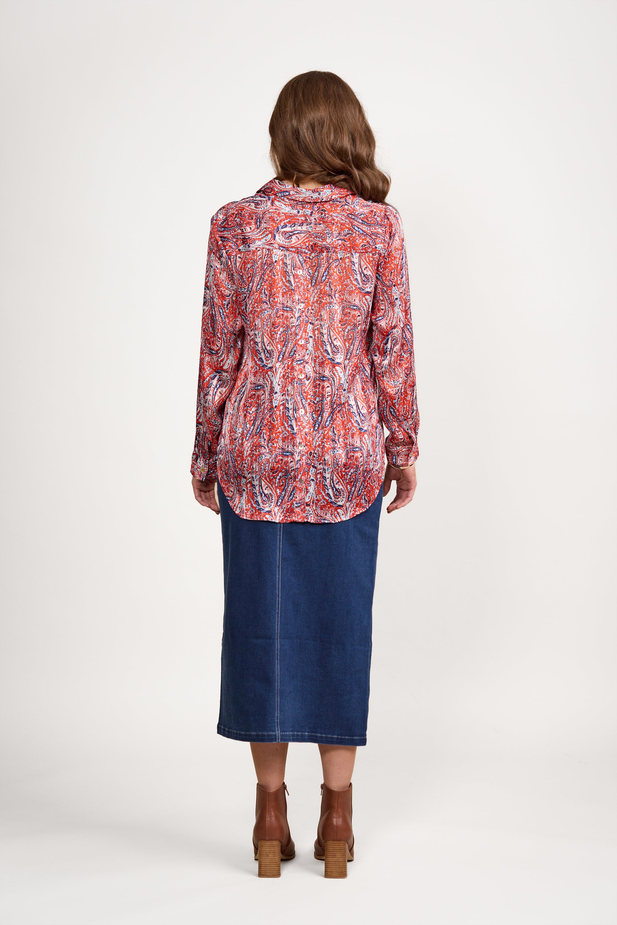 Vassalli Paisley Print Button-Up Shirt - Blaze