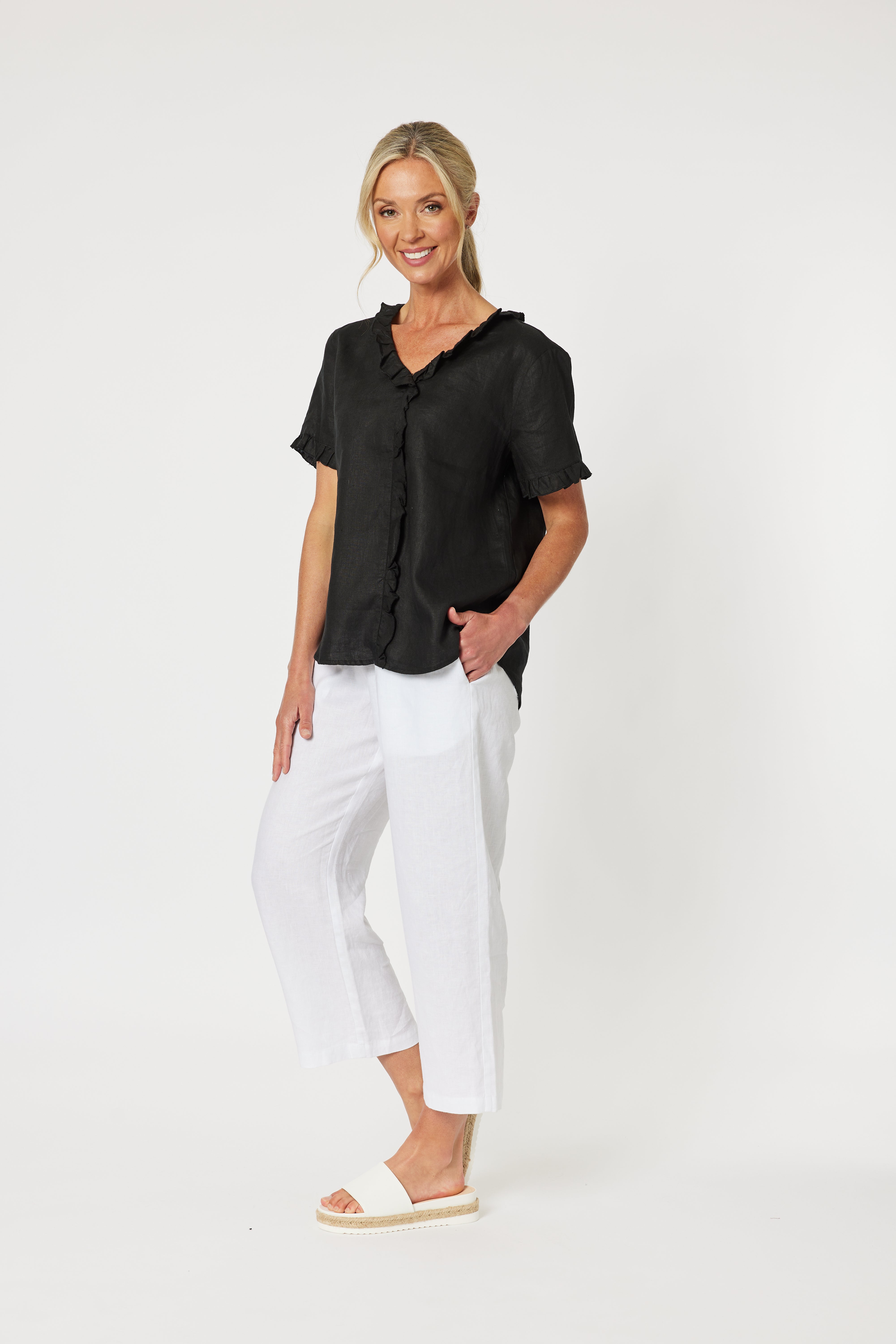 Gordon Smith Lara Wide Leg Linen Pant - White