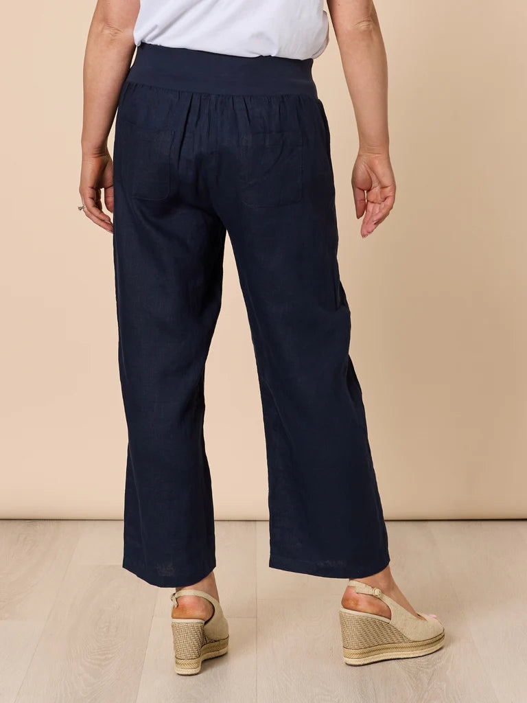 Gordon Smith Lara Wide Leg Linen Pant - Navy