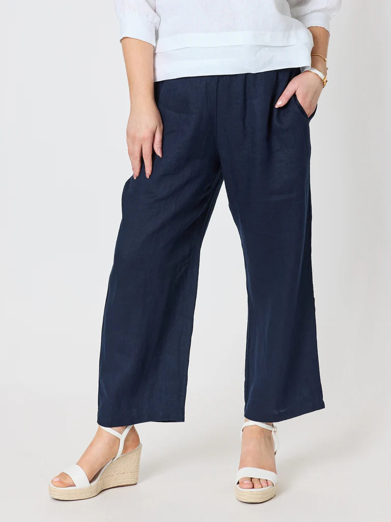 Gordon Smith Lara Wide Leg Linen Pant - Navy
