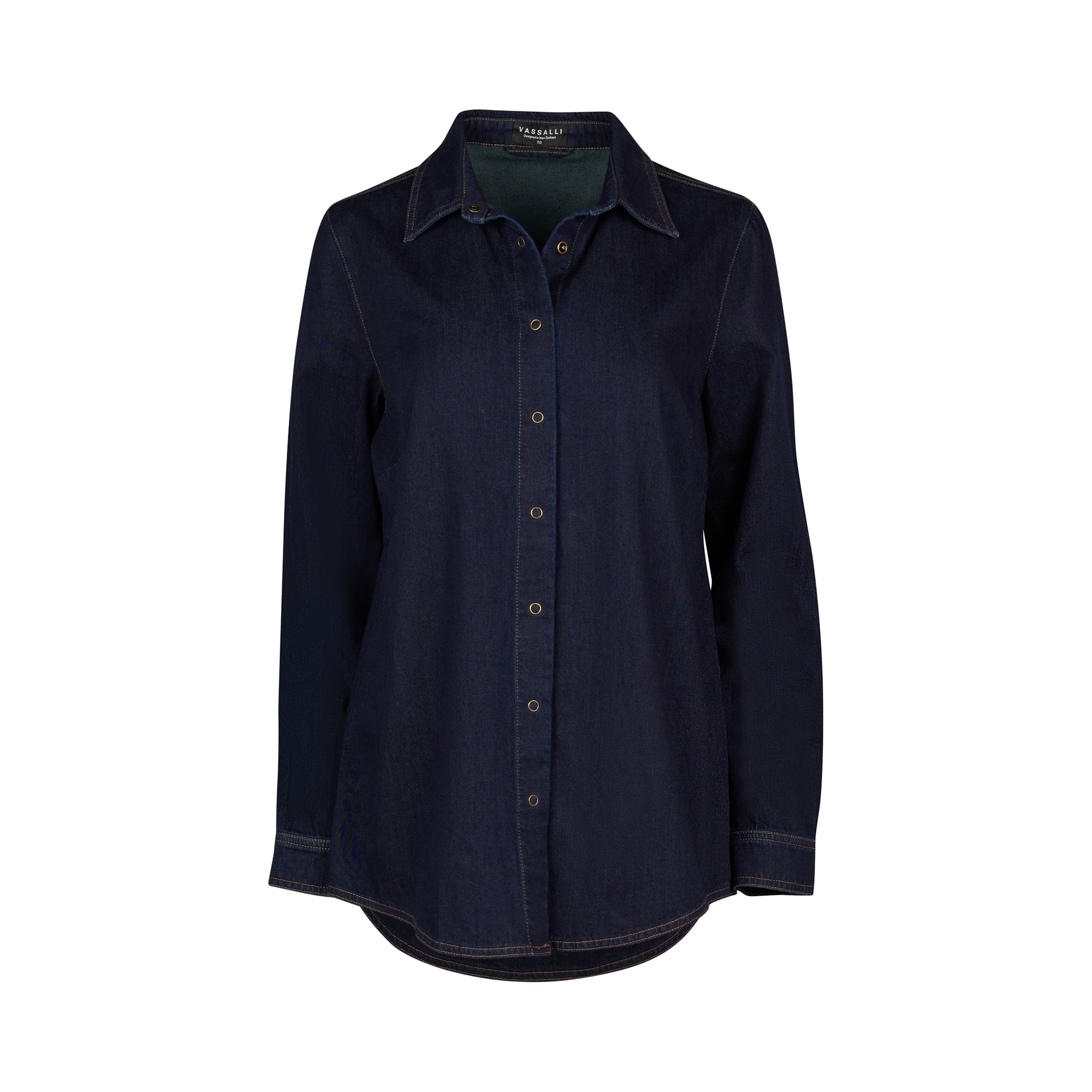 Vassalli Snap-Front Denim Shirt - Dark Denim