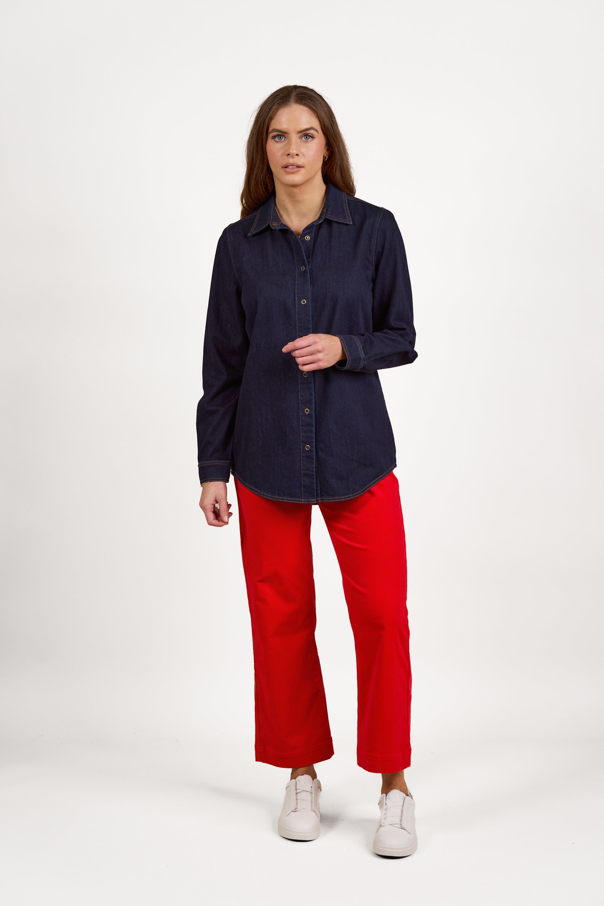 Vassalli Snap-Front Denim Shirt - Dark Denim